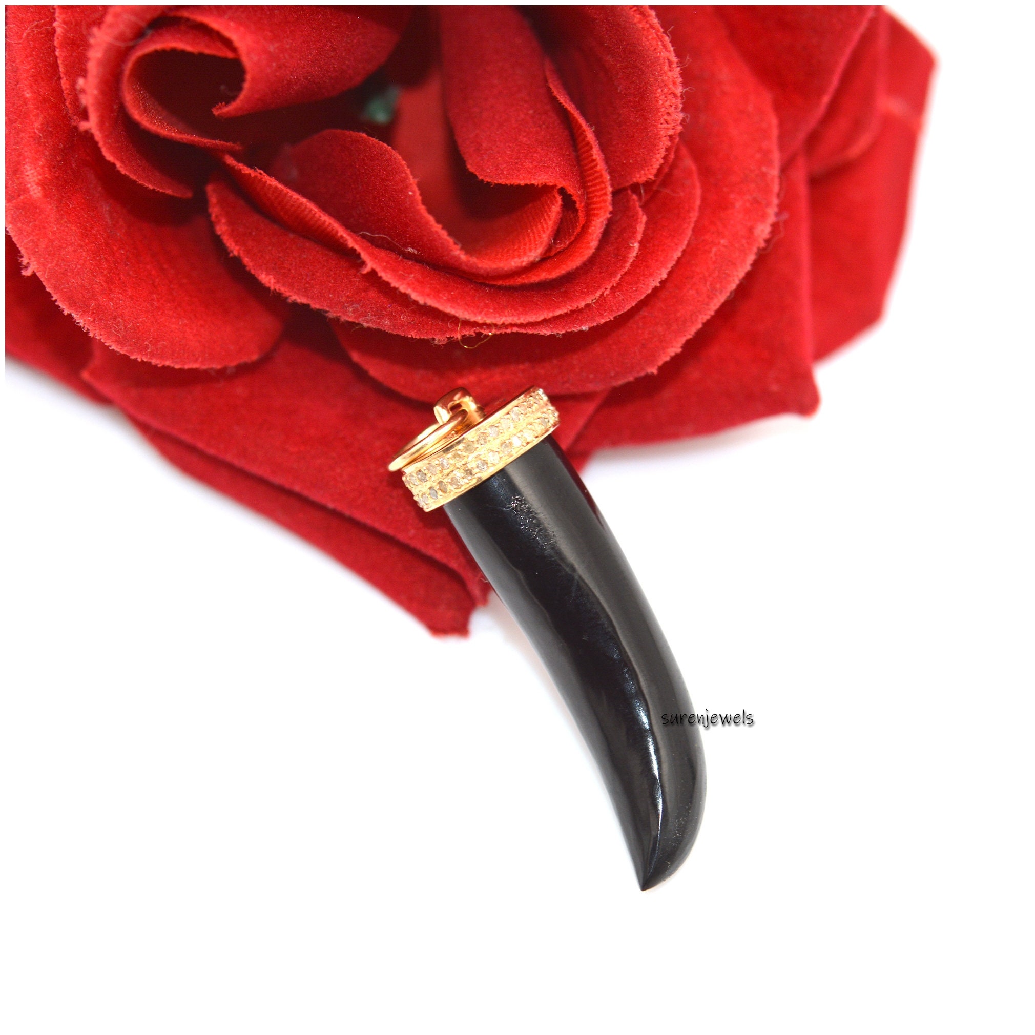 14K Gold Gemstone Horn Pendant: Handmade Italian Cornicello Charm - View 6 - Suren Jewels | SKU: SJP1330-SLYGBODI-25 M