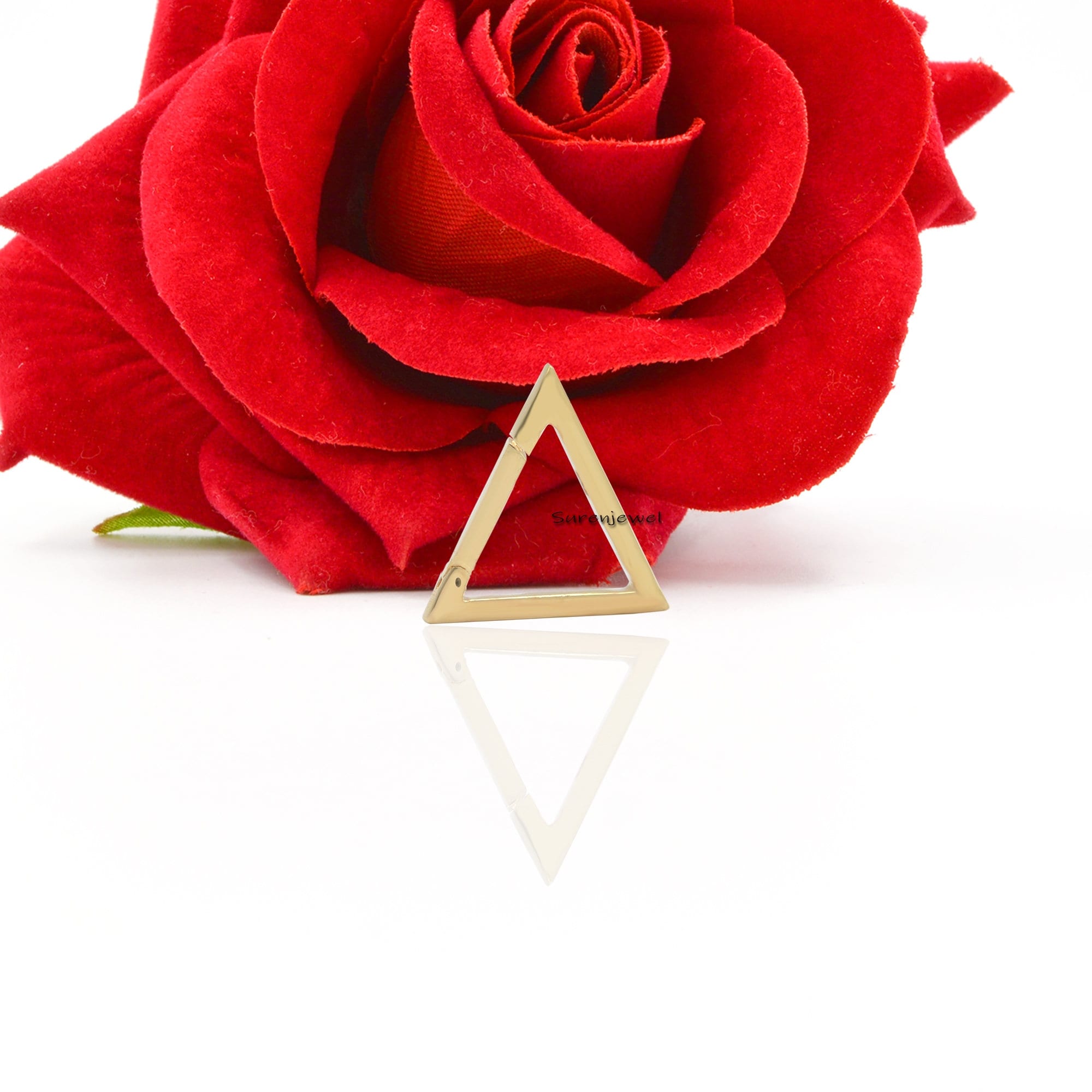 14k Gold Triangle Charm Holder: Snap Lock Pendant (15x15 MM) - View 2 - Suren Jewels | SKU: SJP450-SLYG