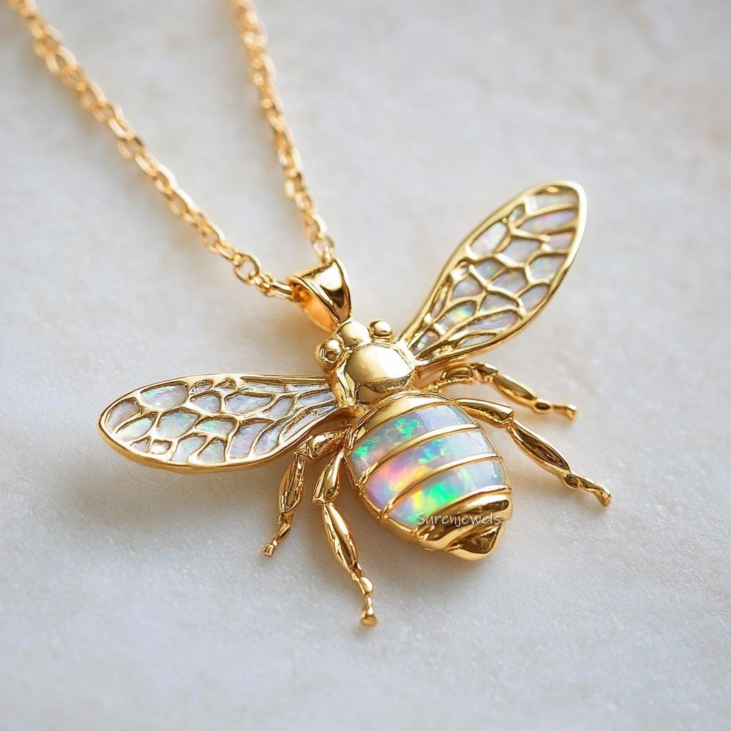 14K Gold Plated Honey Bee Pendant: Gemstone Silver Bee Charm - View 6 - Suren Jewels | SKU: SJP,SJP5300-SLWGEOPCZ-30M,SJP5634