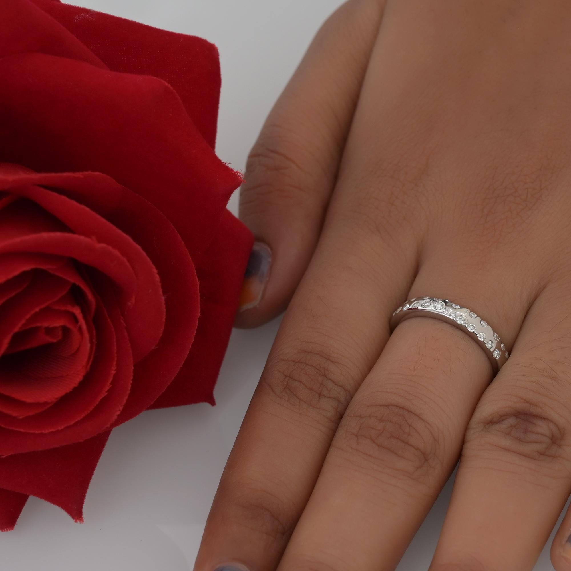14K Solid Gold Pave Diamond Cigar Band Ring - View 3 - Suren Jewels | SKU: SJR2553