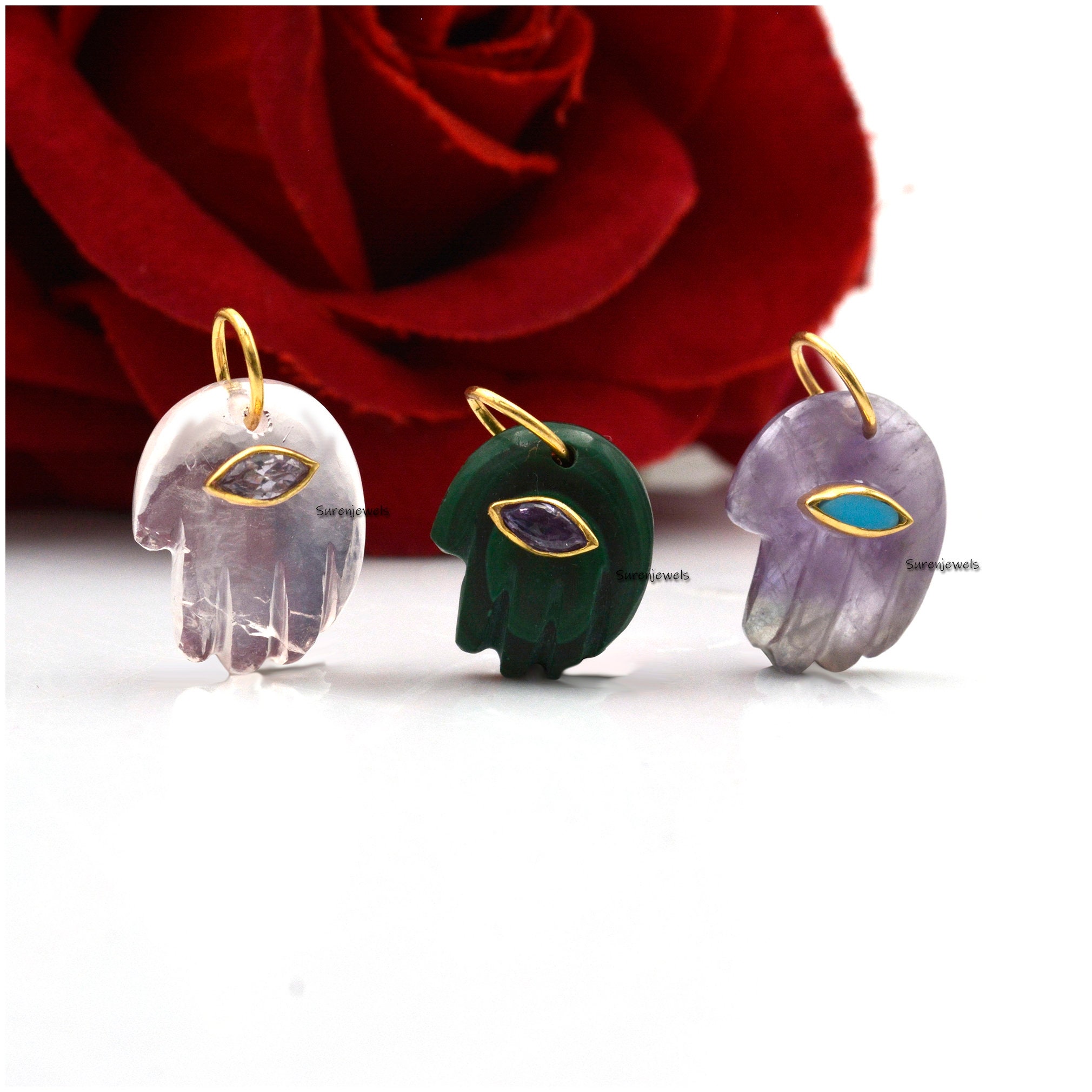 9k Gold Gemstone Figa Hand Pendant: Amethyst or Lapis Charm - View 6 - Suren Jewels | SKU: SJP1047-SLYGAMPSP-15M