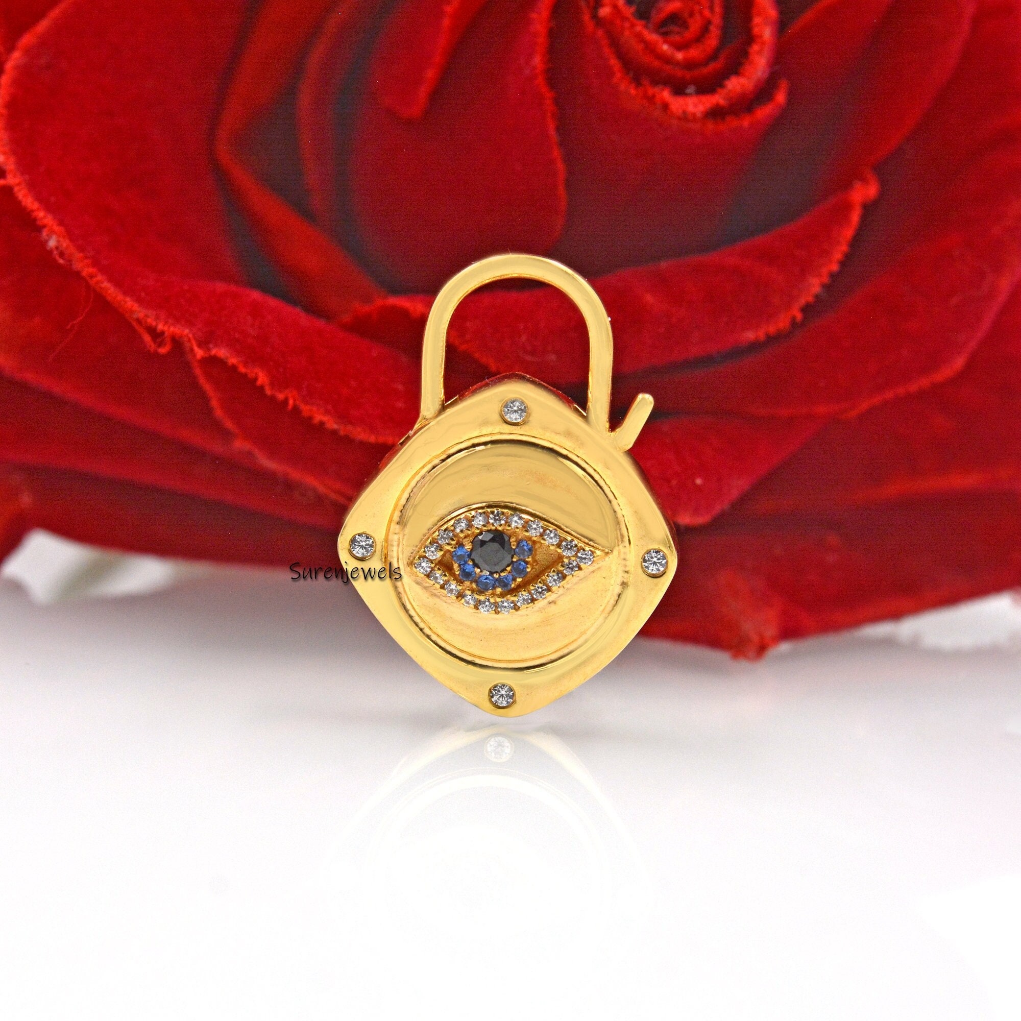 925 Silver Evil Eye Padlock: Gemstone Jewelry Pendant - Suren Jewels | SKU: SJP1523
