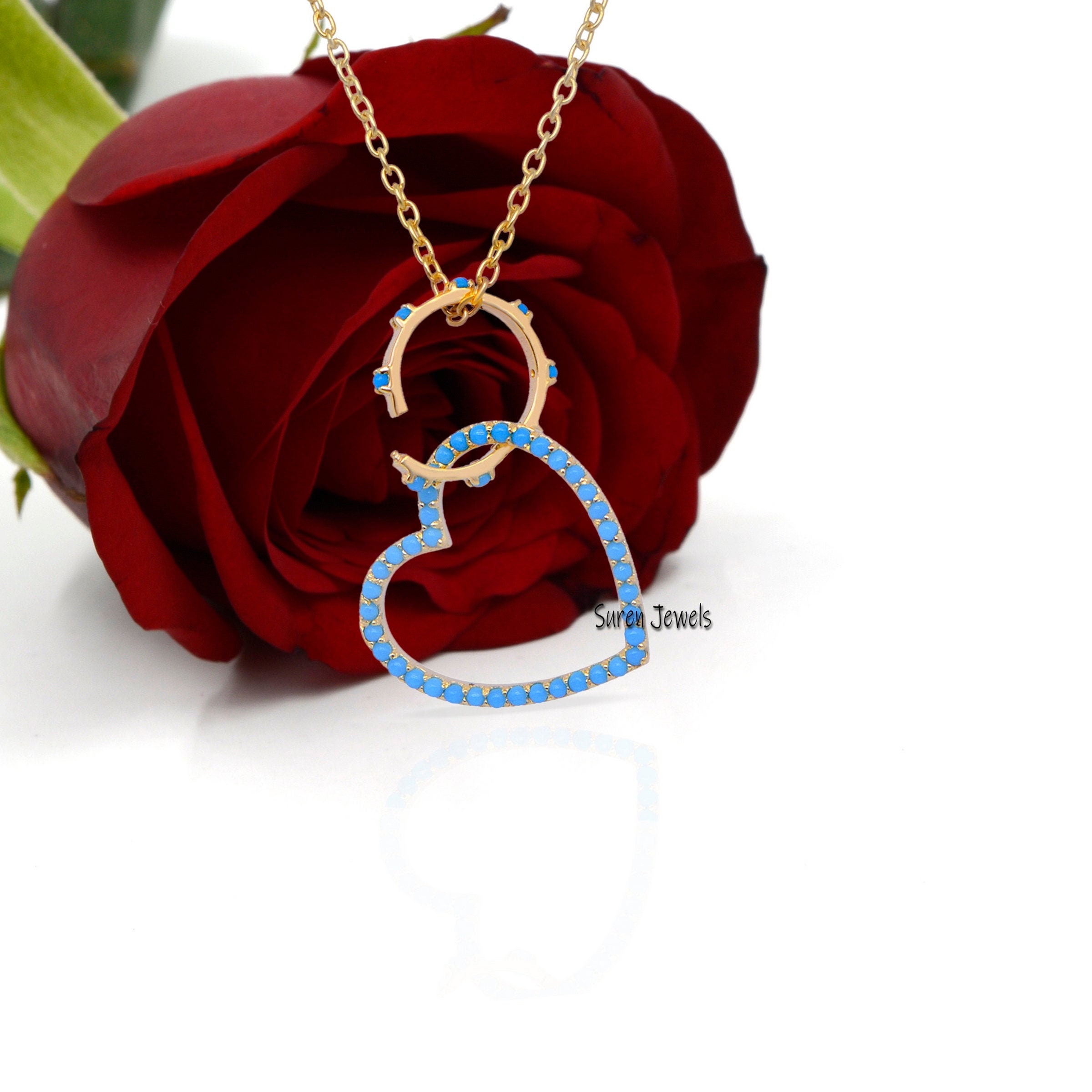 14K Gold Turquoise Charm Holder: Gemstone Enhancer - Suren Jewels | SKU: SJP512-SLYGTQ-N41-18I