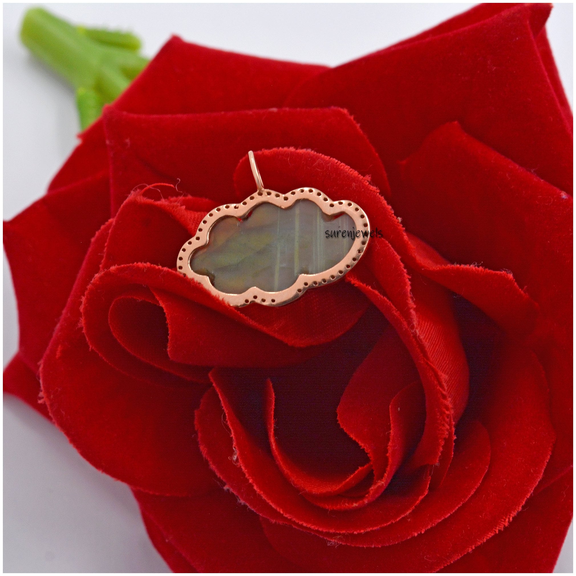 Handmade 14k Gold Gemstone Cloud Pendant: Designer Charm - View 4 - Suren Jewels | SKU: SJP1318-SLYGLBWT-22M