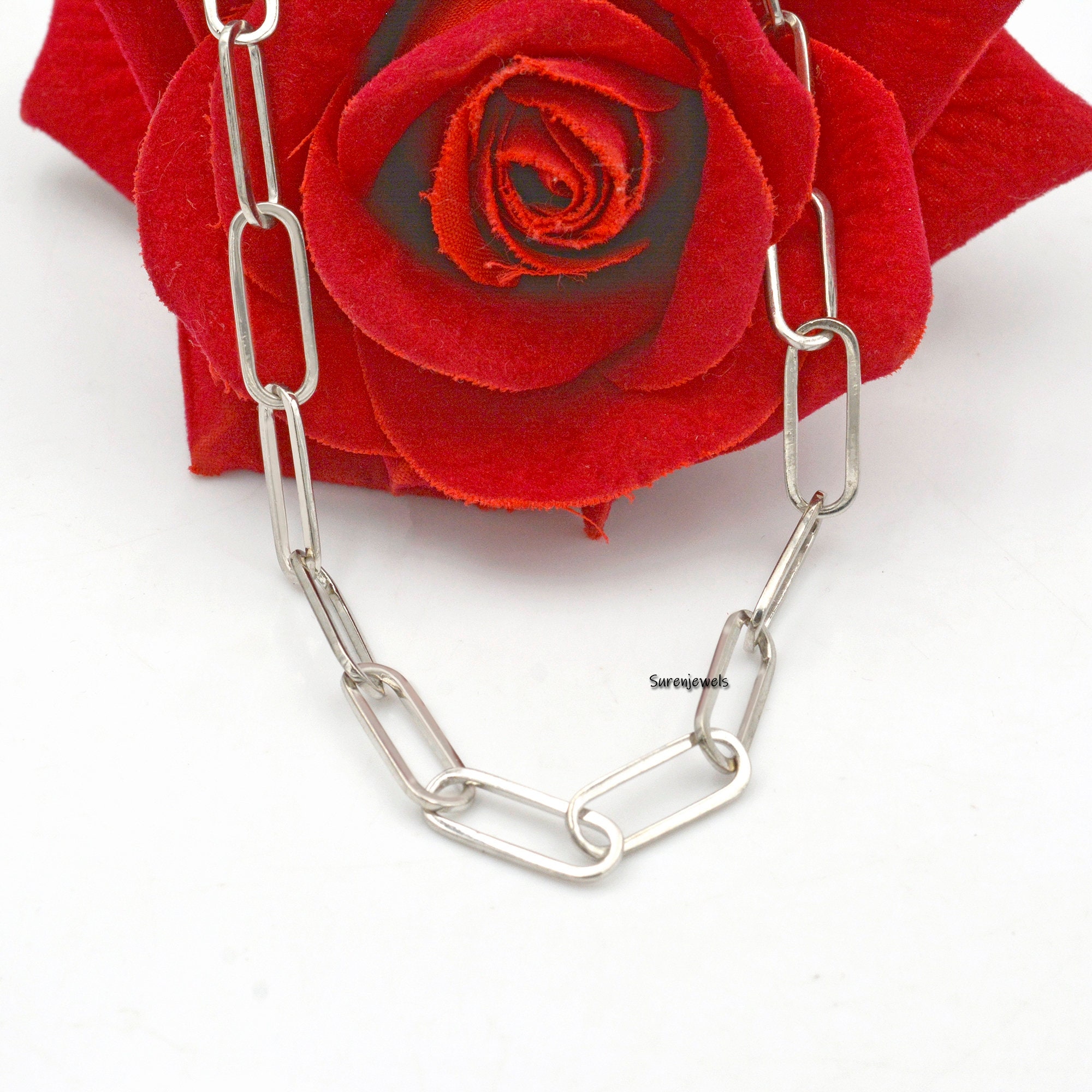 925 Sterling Silver Paperclip Chain: Oval Link Carabiner Necklace - View 3 - Suren Jewels | SKU: SJN261/G1-SLNS-19.7M-18I