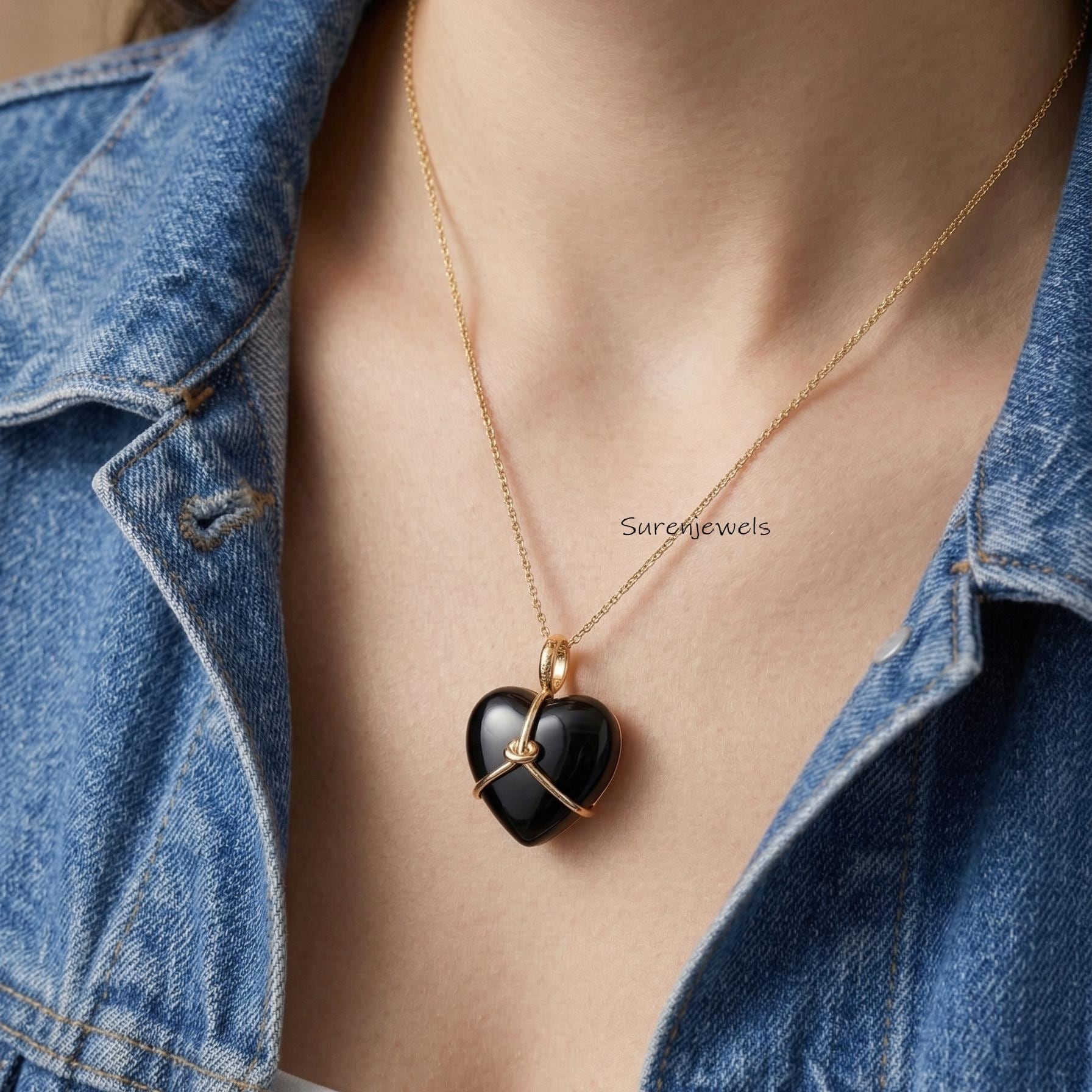 14k Gold Gemstone Heart Pendant: Designer heart Pendant, Handmade Heart Pendant - View 4 - Suren Jewels | SKU: SJP