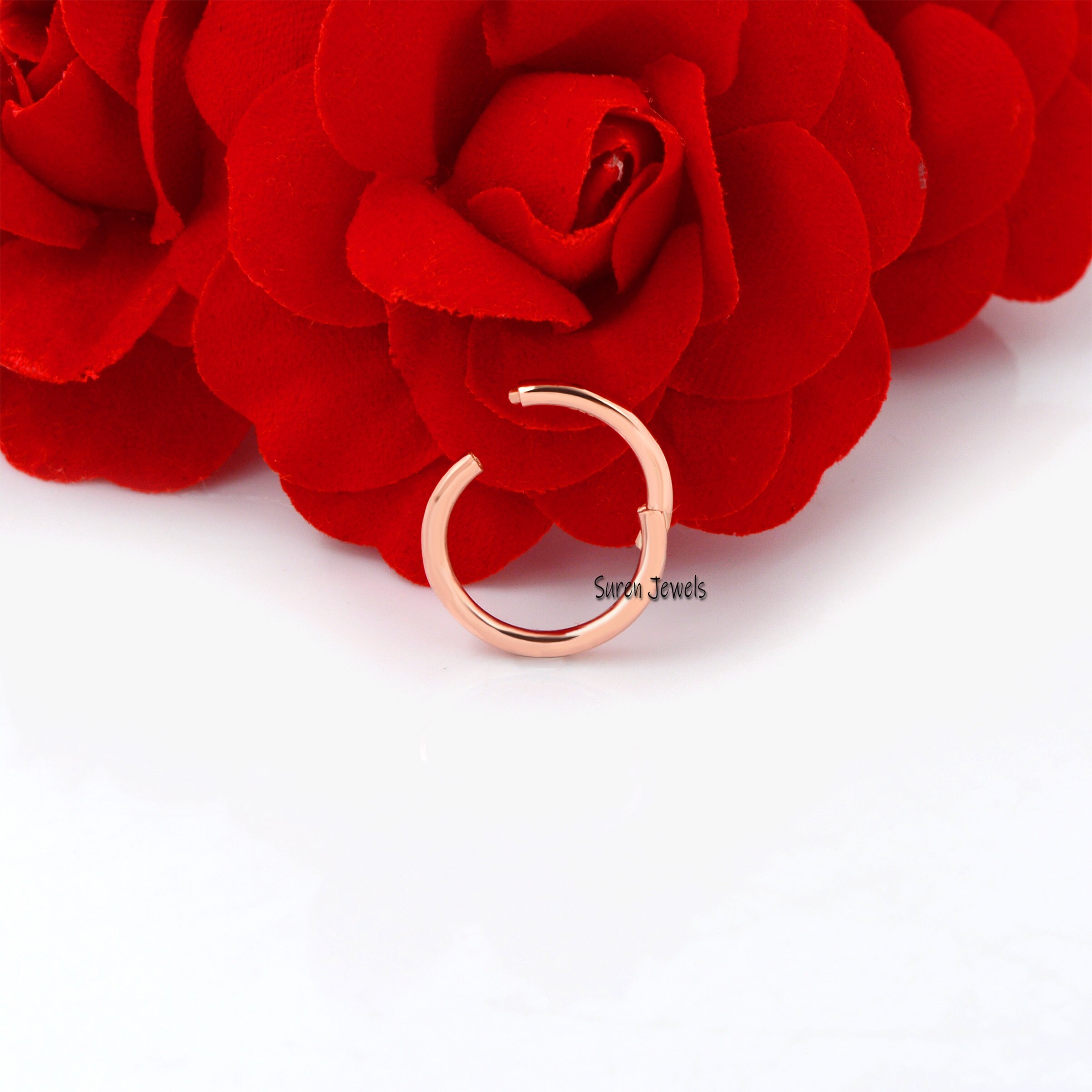 9k Gold Hinged Clicker Ring: Thin Charm Enhancer (15MM) - View 3 - Suren Jewels | SKU: SJP681-9KYG-15M