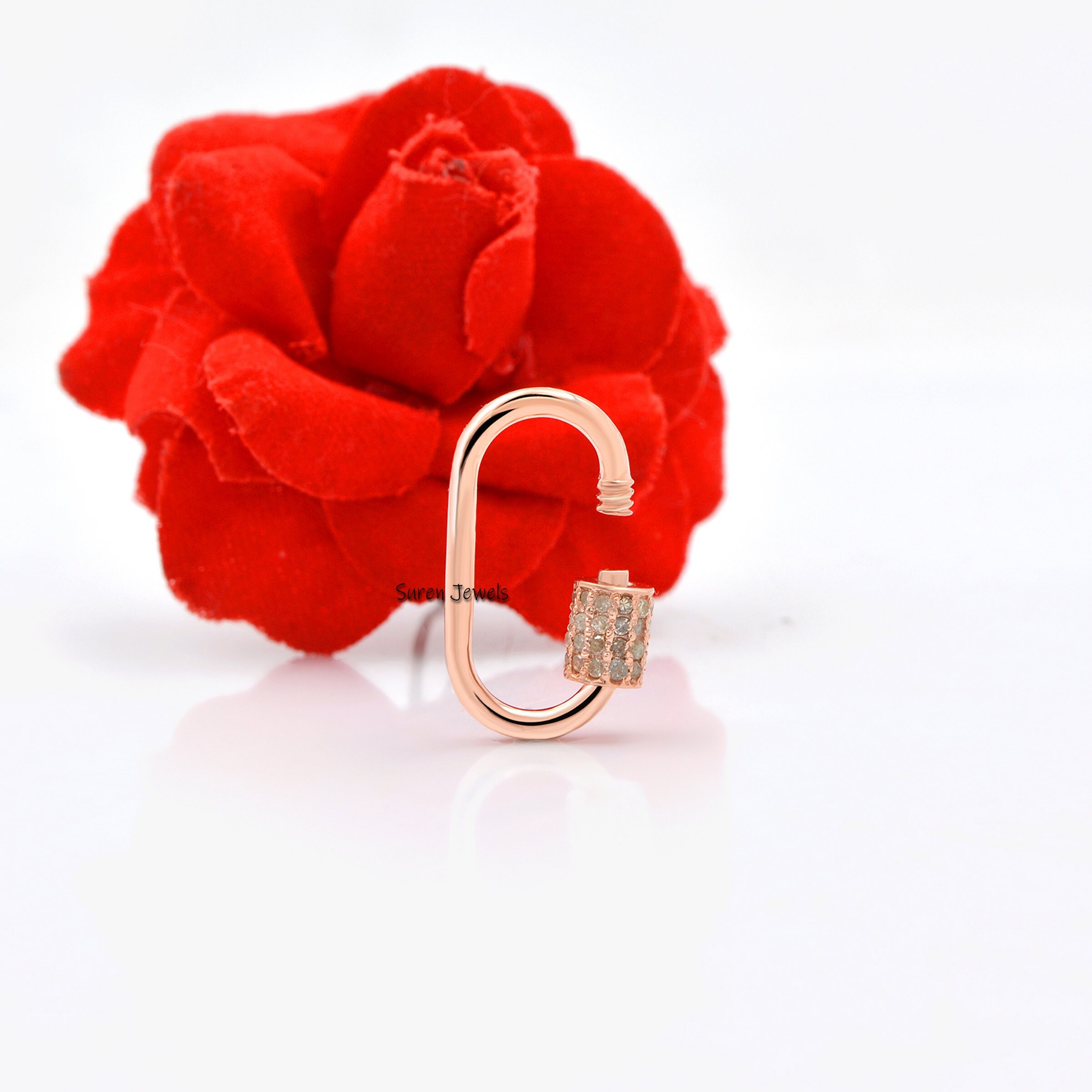 925 Silver Diamond Carabiner Lock - View 5 - Suren Jewels | SKU: SJC131-SLYGDI