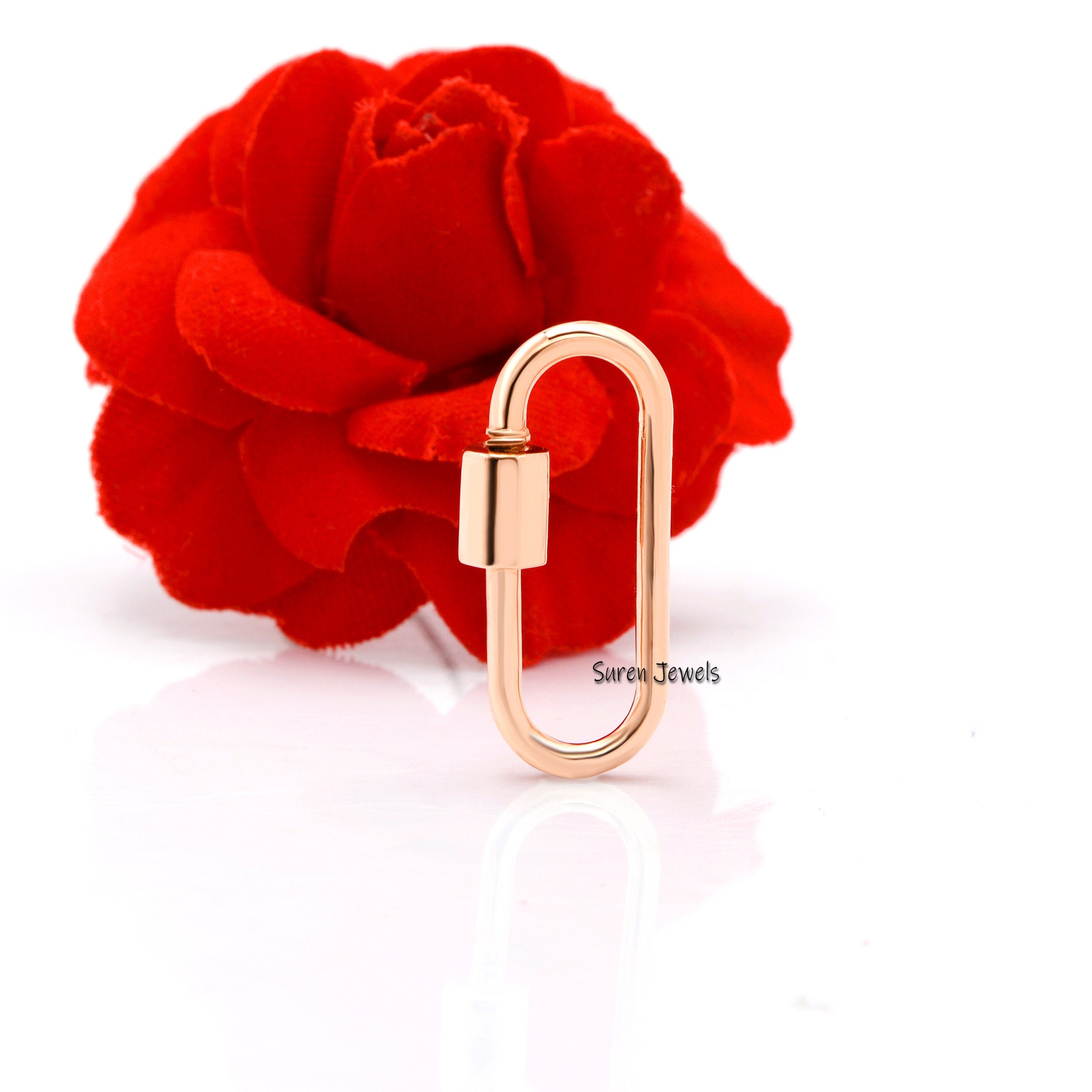 14K Gold Oval Carabiner Lock: Solid Gold Pendant (25X11 MM) - View 2 - Suren Jewels | SKU: SJC130-9KYG-25M