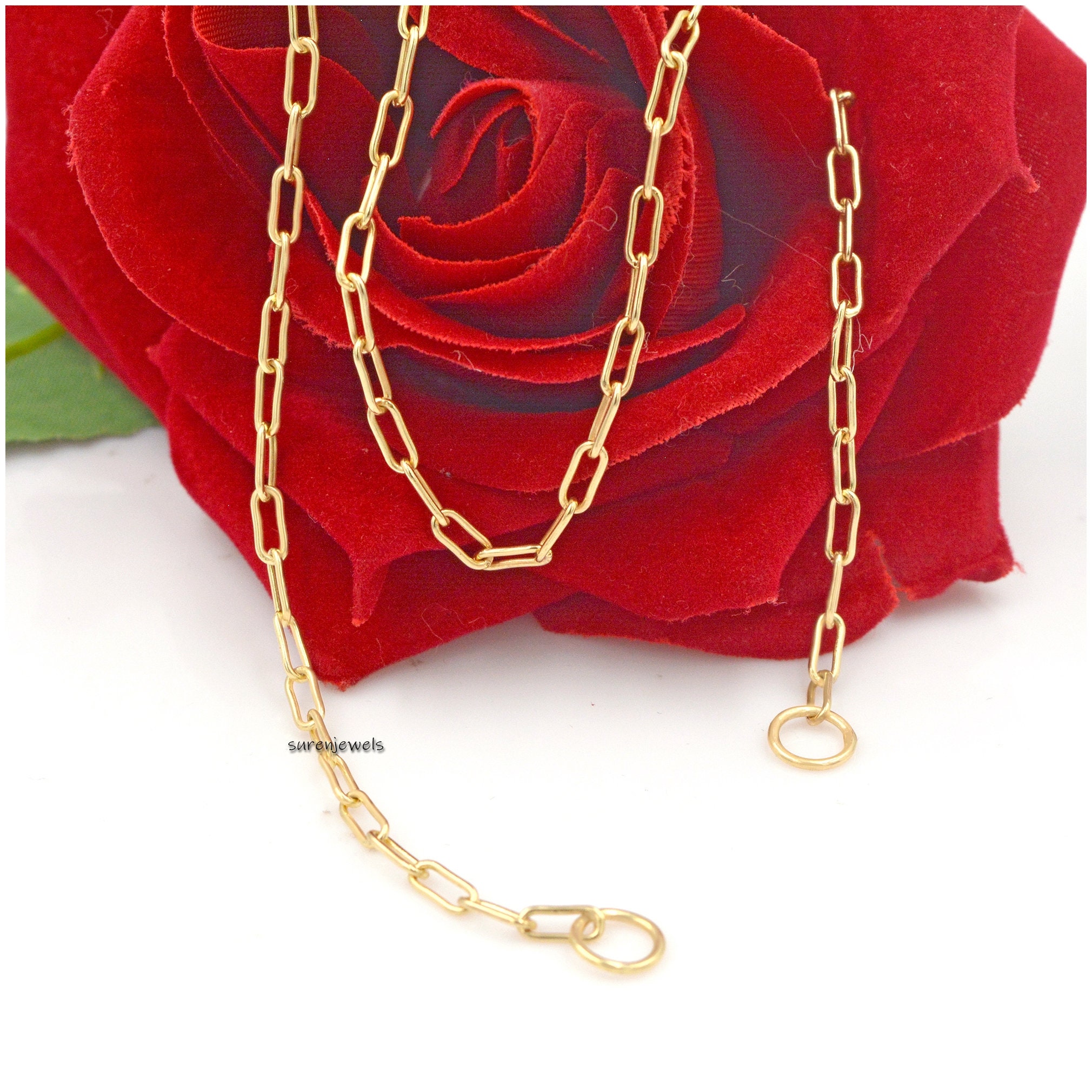 14K Gold Carabiner Cable Chain Necklace: Oval Link Clasp - View 4 - Suren Jewels | SKU: SJN279/G49-14KYG-6.6M-20I-F202
