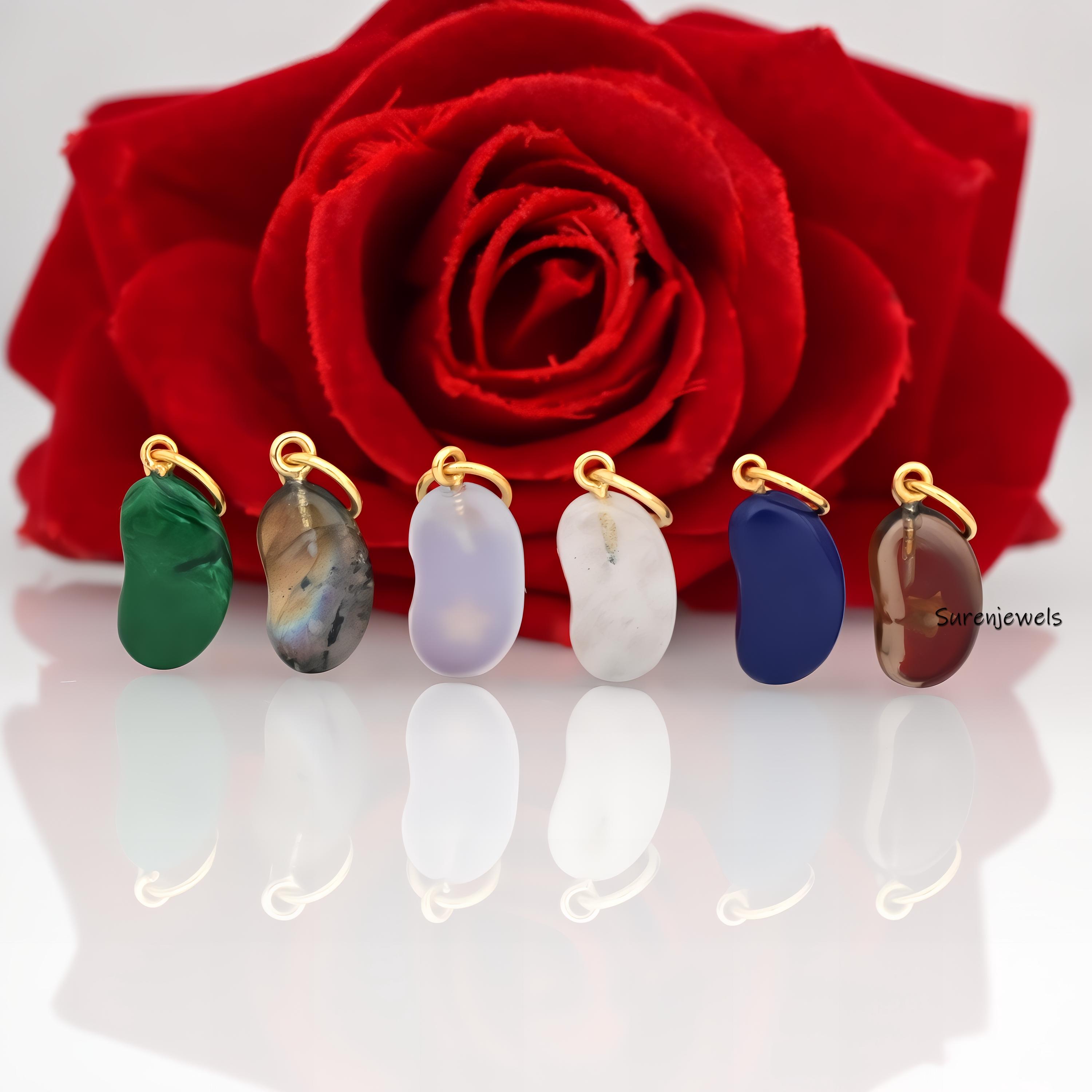 14k Gold Gemstone Bean Pendant: Handmade Amazonite, Onyx Charm - View 4 - Suren Jewels | SKU: SJP3453