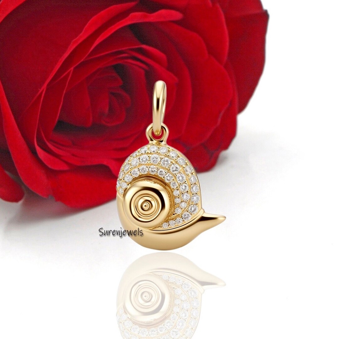 925 Silver Diamond Sea Snail Pendant, Gold Snail Charm Pendant