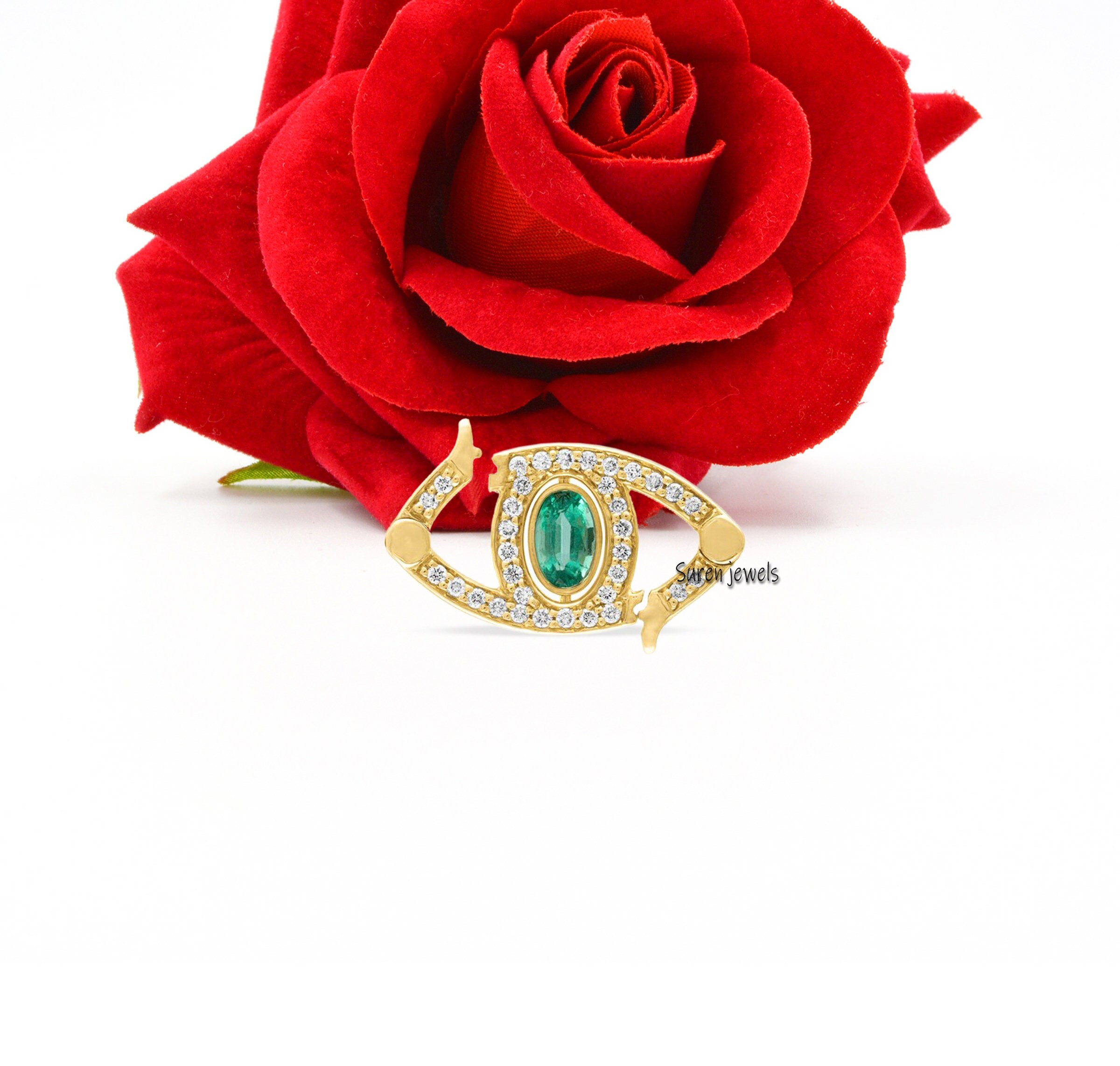 14k Gold Diamond Gemstone Enhancer Lock: Charm Pendant Holder - View 3 - Suren Jewels | SKU: SJF226-SLYGDIEM