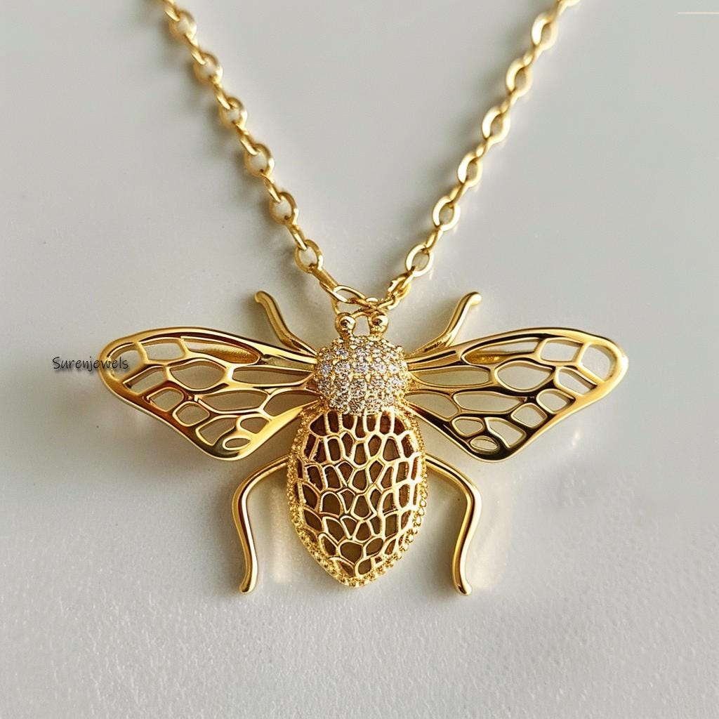 14K Gold Plated Diamond Honey Bee Pendant: Gemstone Silver Charm - View 5 - Suren Jewels | SKU: SJP4673-SLYGYSP-25M,SJP4207-S