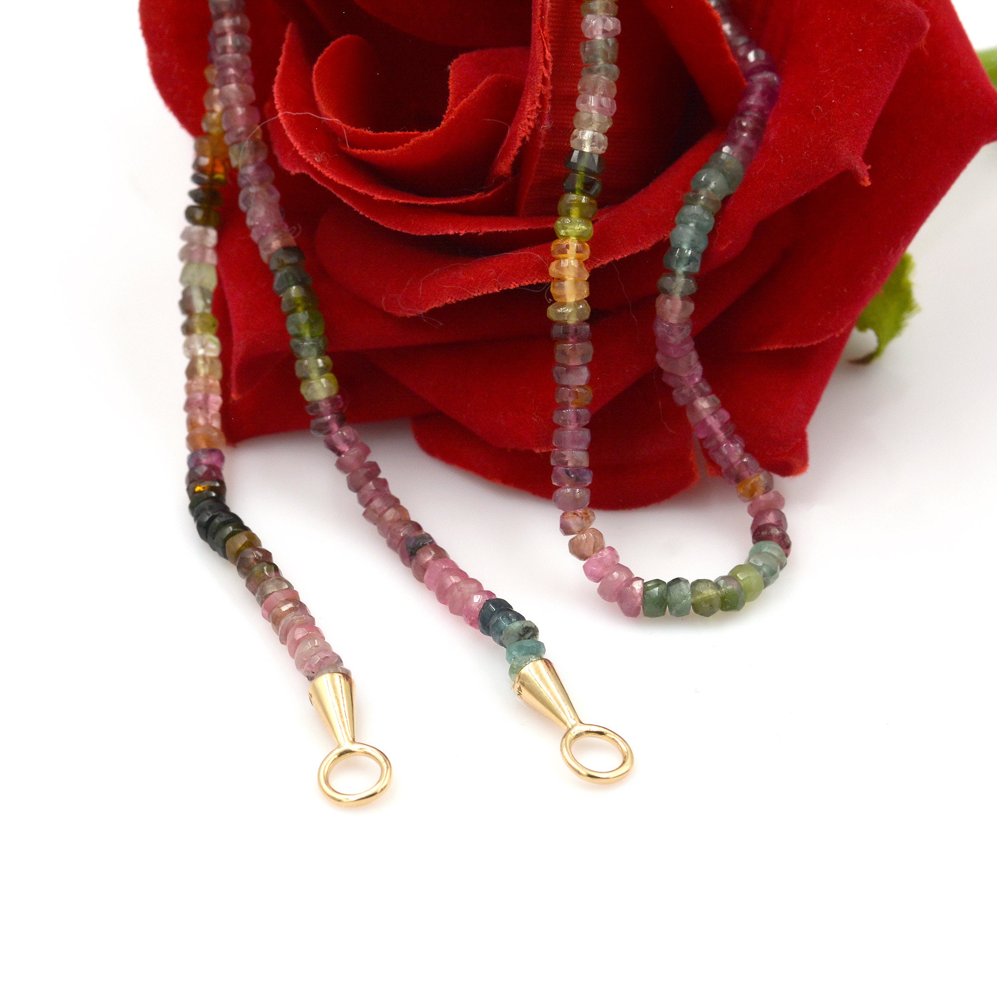 9K Solid Gold Turquoise Beaded Necklace - Everyday Jewelry - View 4 - Suren Jewels | SKU: SJN247-9KYGTQ-16I
