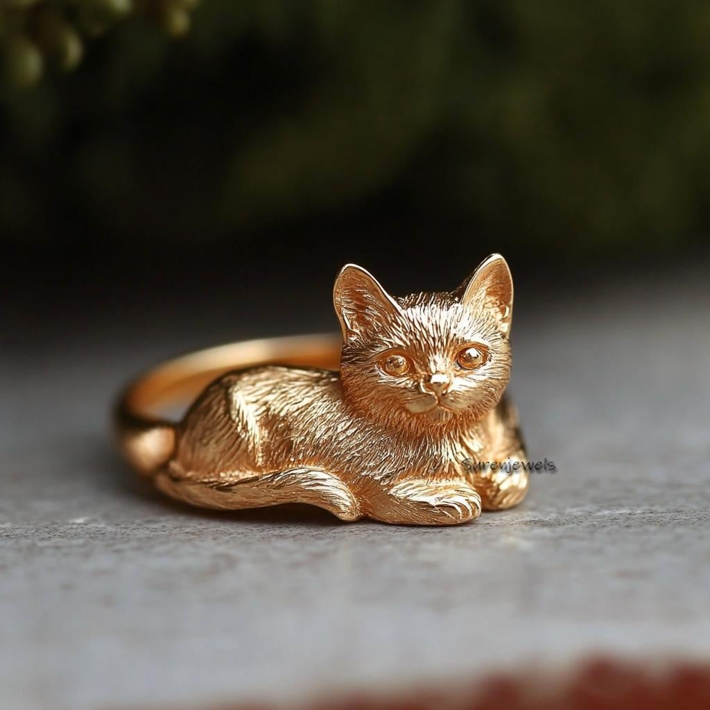 Anello di gatto oro 14 k Italia