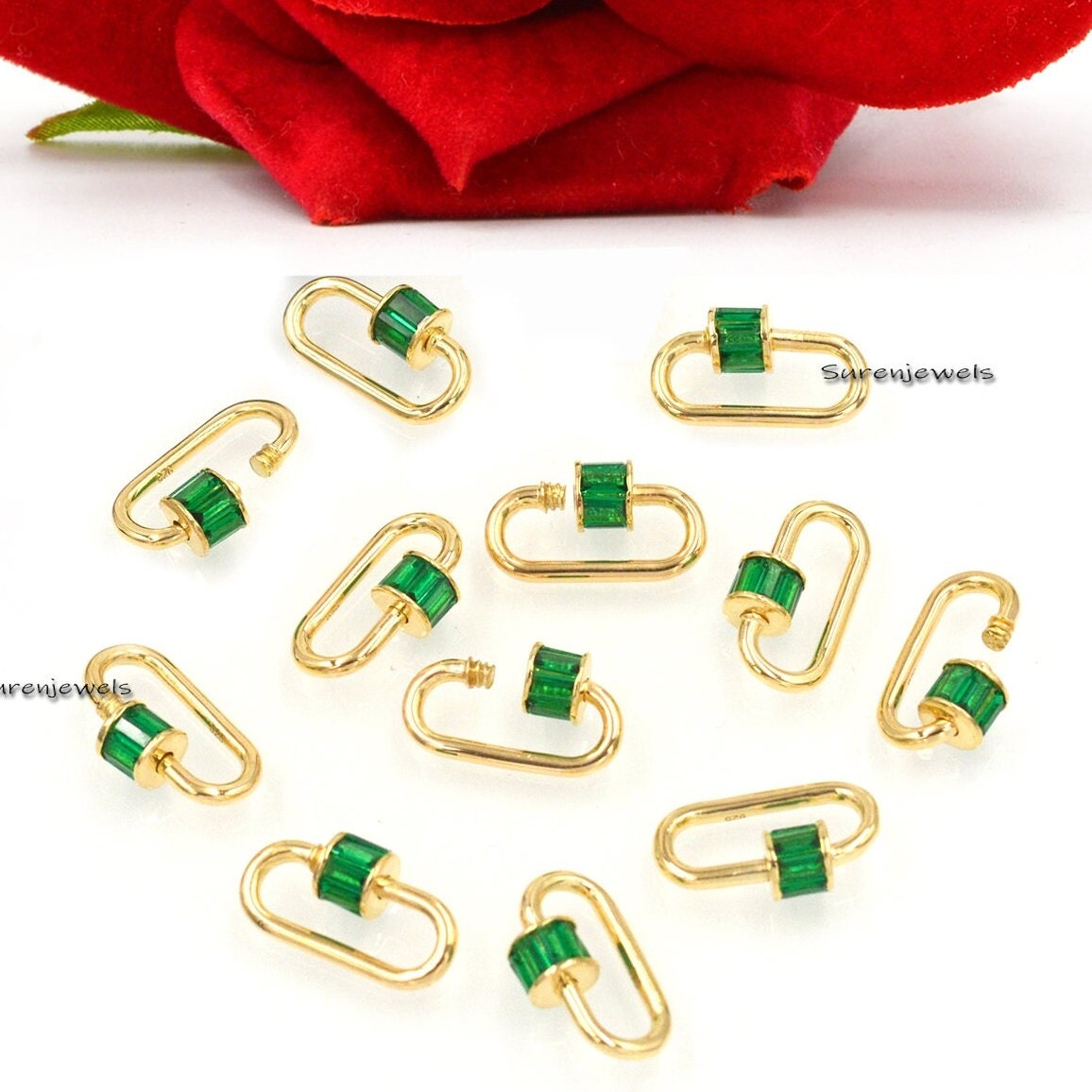 14K Gold Emerald Baguette Carabiner Lock: Necklace Jewelry - View 5 - Suren Jewels | SKU: SJC162-9KYGBTTEM-19M