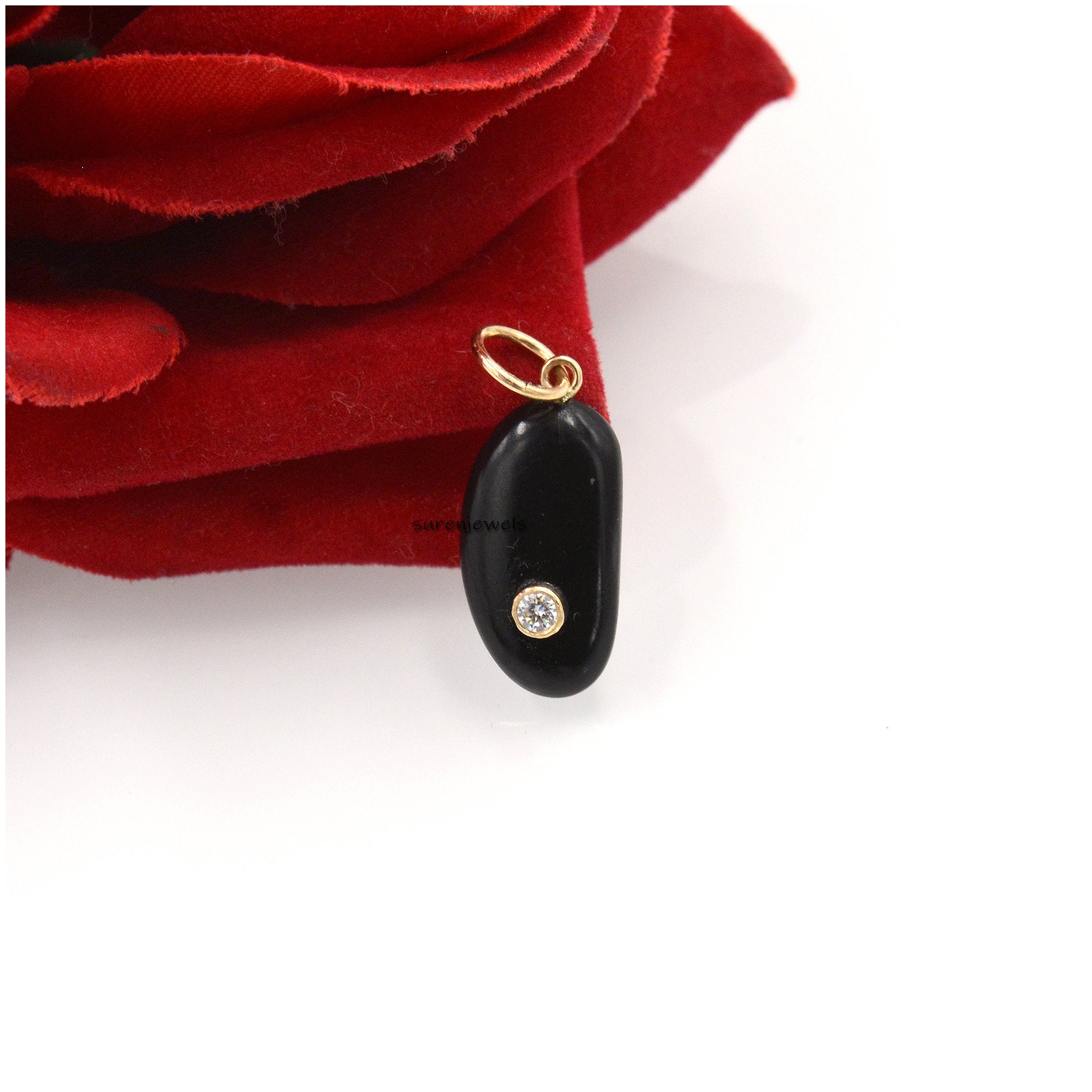 14k Gold Gemstone Kidney Bean Charm: Solid Gold Lucky Pendant - View 3 - Suren Jewels | SKU: SJP1479-9KYGBOMN