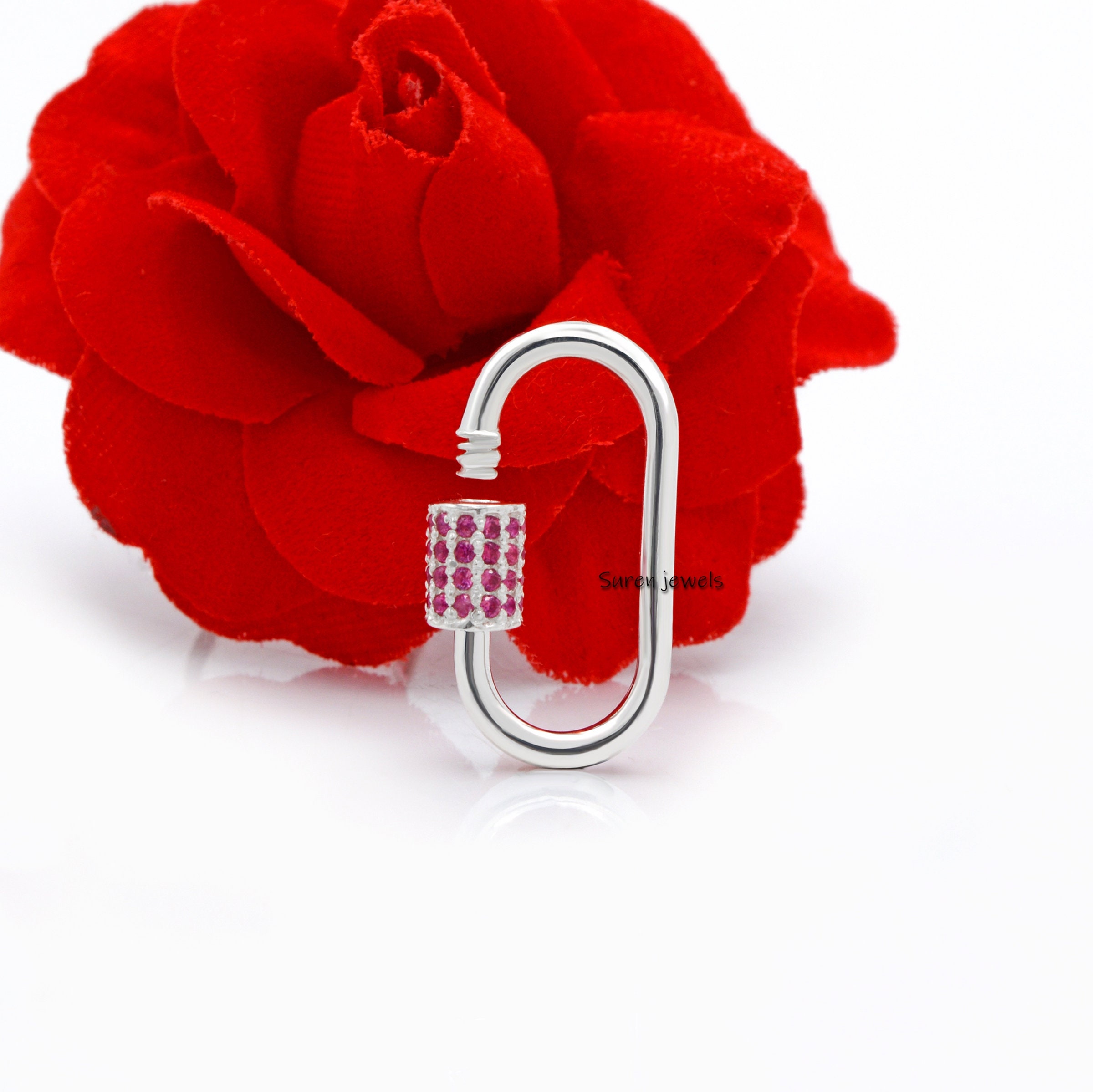 14K Yellow Gold Carabiner Lock: Pink Sapphire Gemstone Jewelry - View 4 - Suren Jewels | SKU: SJC07-14KYGBS-15M-14K