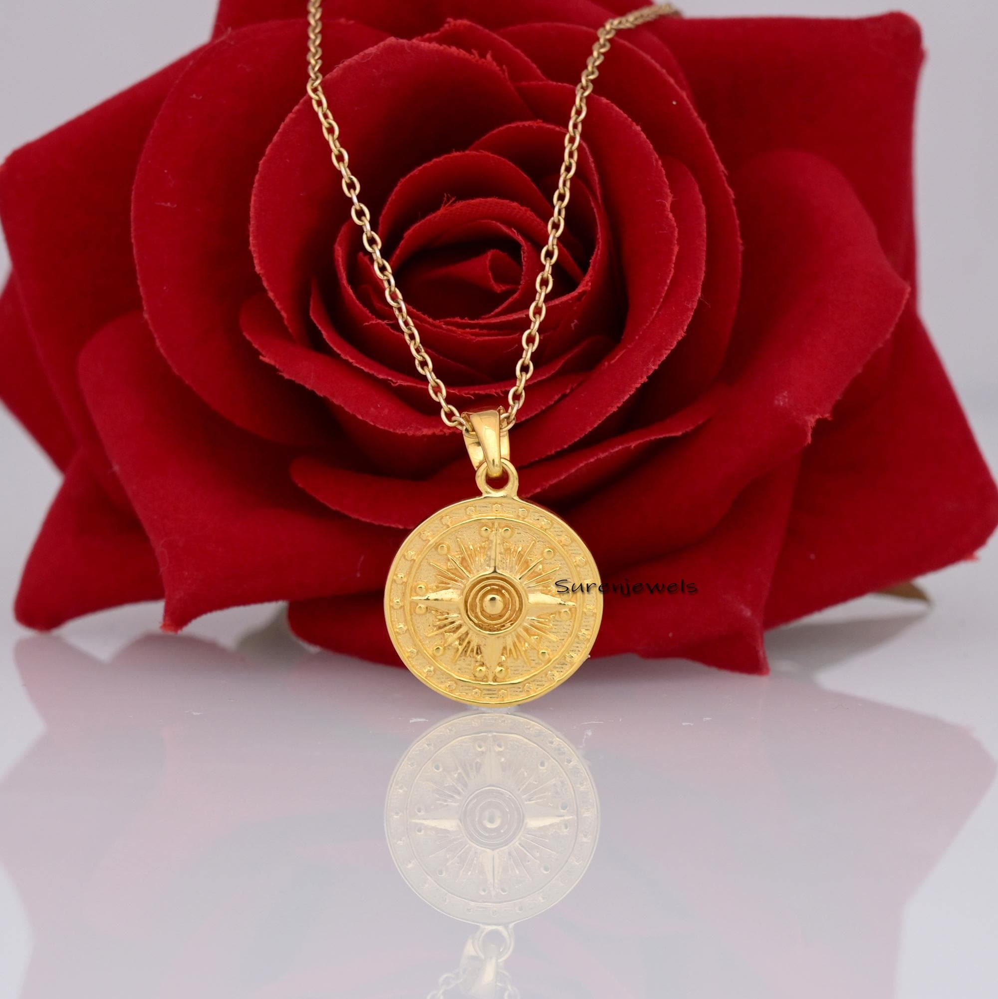 14K Yellow Gold Compass Pendant - Designer Charm (20mm) - View 2 - Suren Jewels | SKU: SJP3257