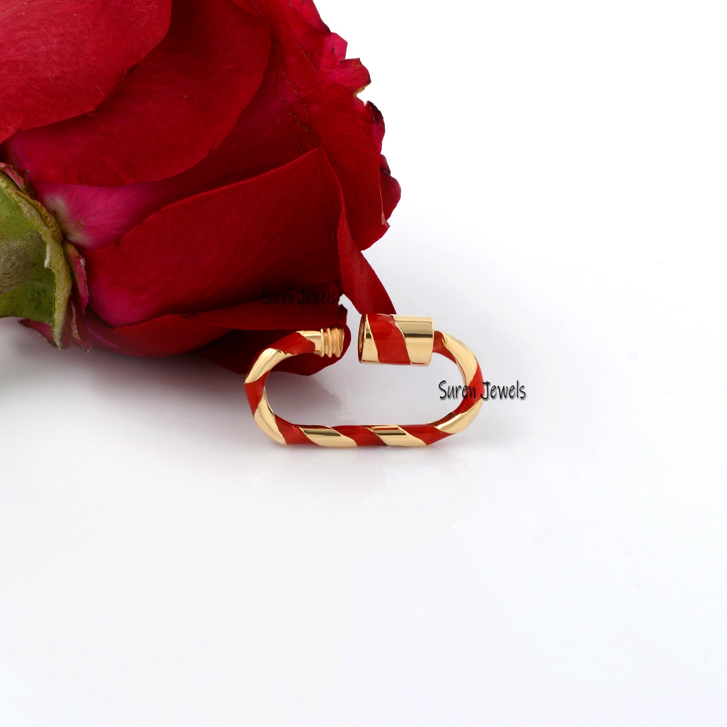Handmade 925 Silver Enamel Carabiner Lock: Designer Jewelry - View 3 - Suren Jewels | SKU: SJC133-SLYGELG-25M