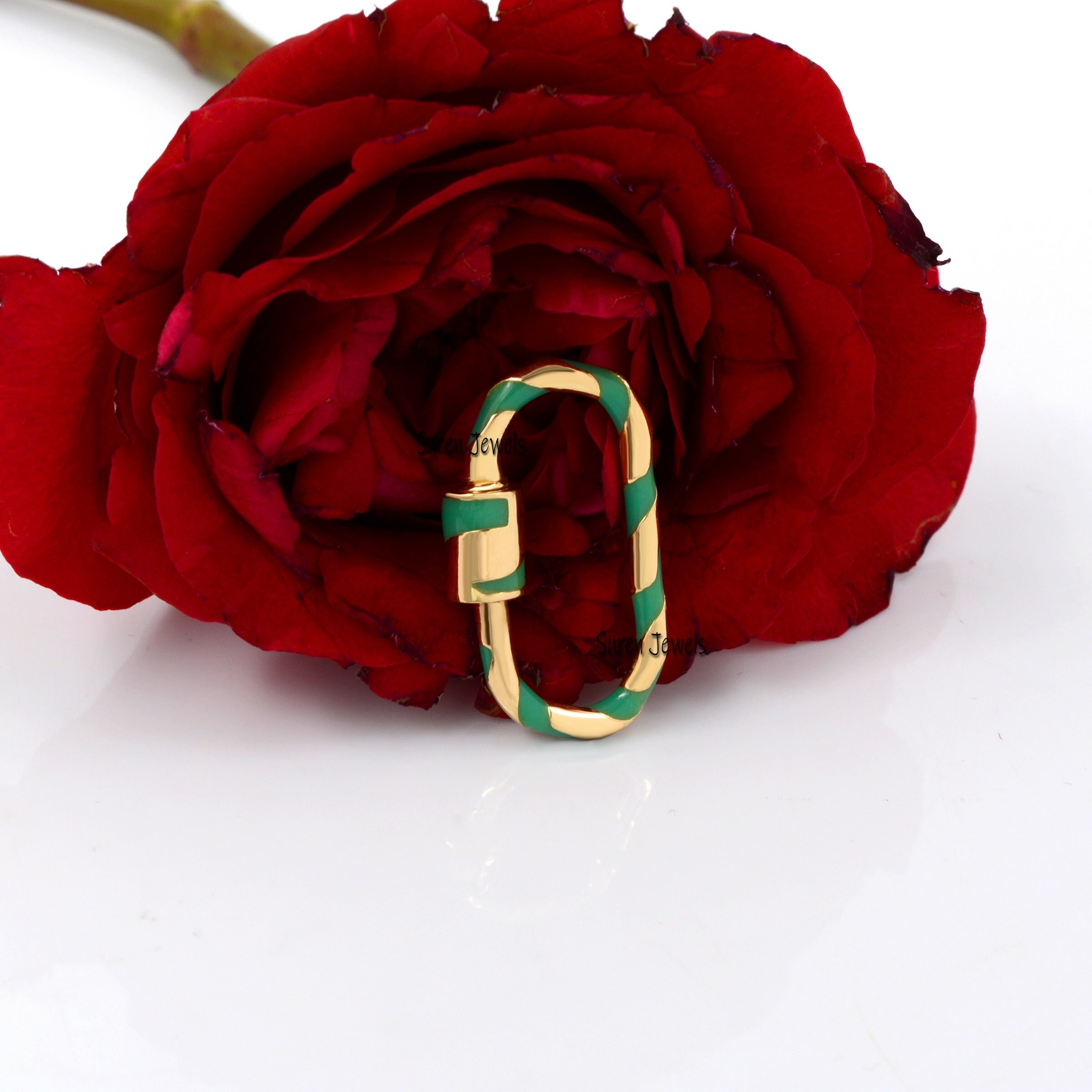 Handmade 925 Silver Enamel Carabiner Lock: Designer Jewelry - View 5 - Suren Jewels | SKU: SJC133-SLYGELG-25M