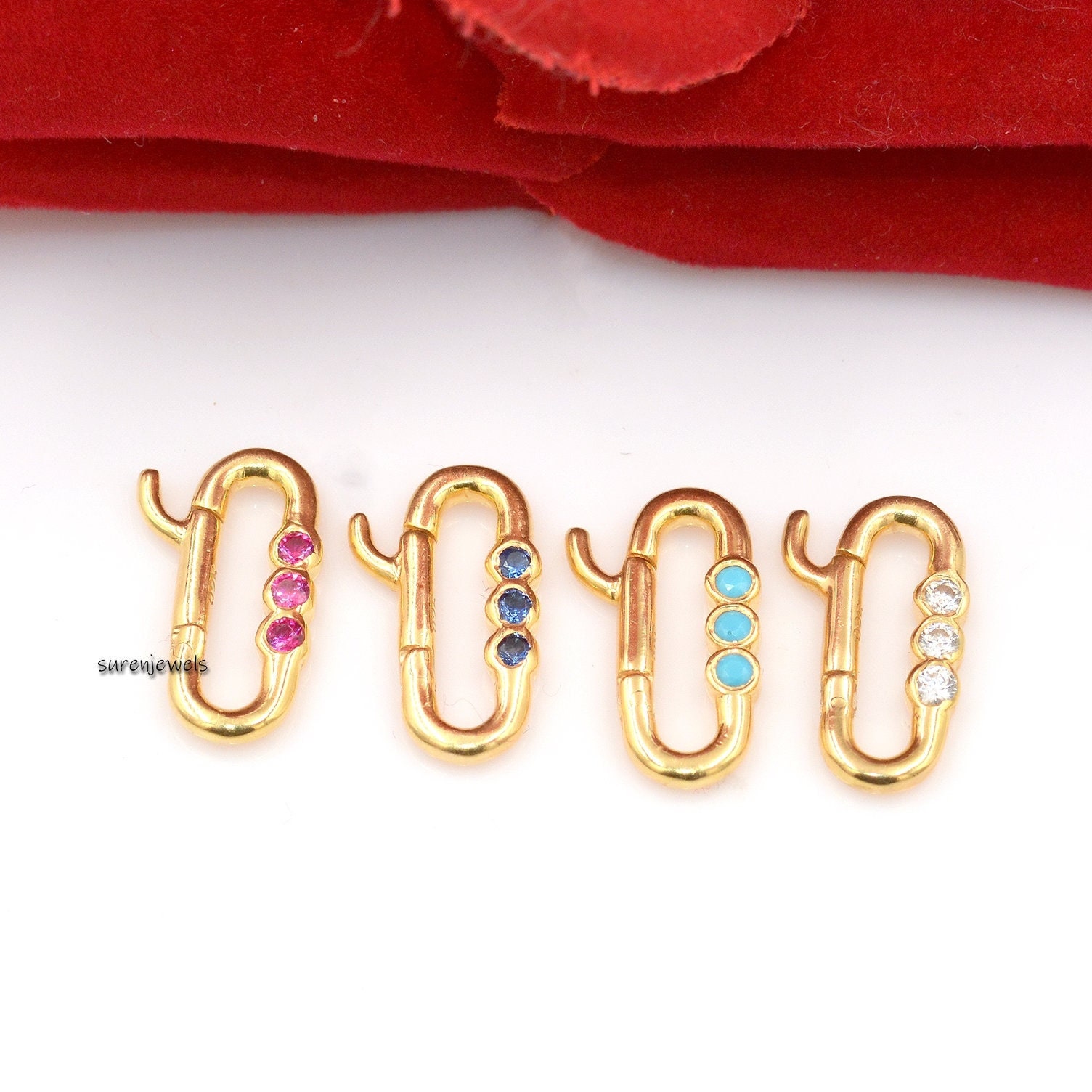 14K Solid Gold Charm Holder: Turquoise & Diamond Enhancer Lock - View 3 - Suren Jewels | SKU: SJP1186-SLRGDI-16M
