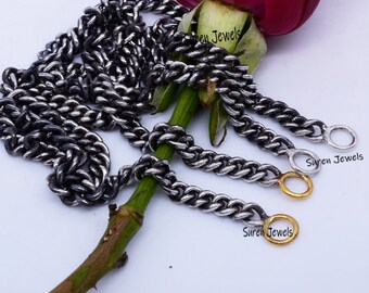 Sterling Silver Curb Chain Necklace: 14K Gold Jump Ring, 5mm Carabiner Lock