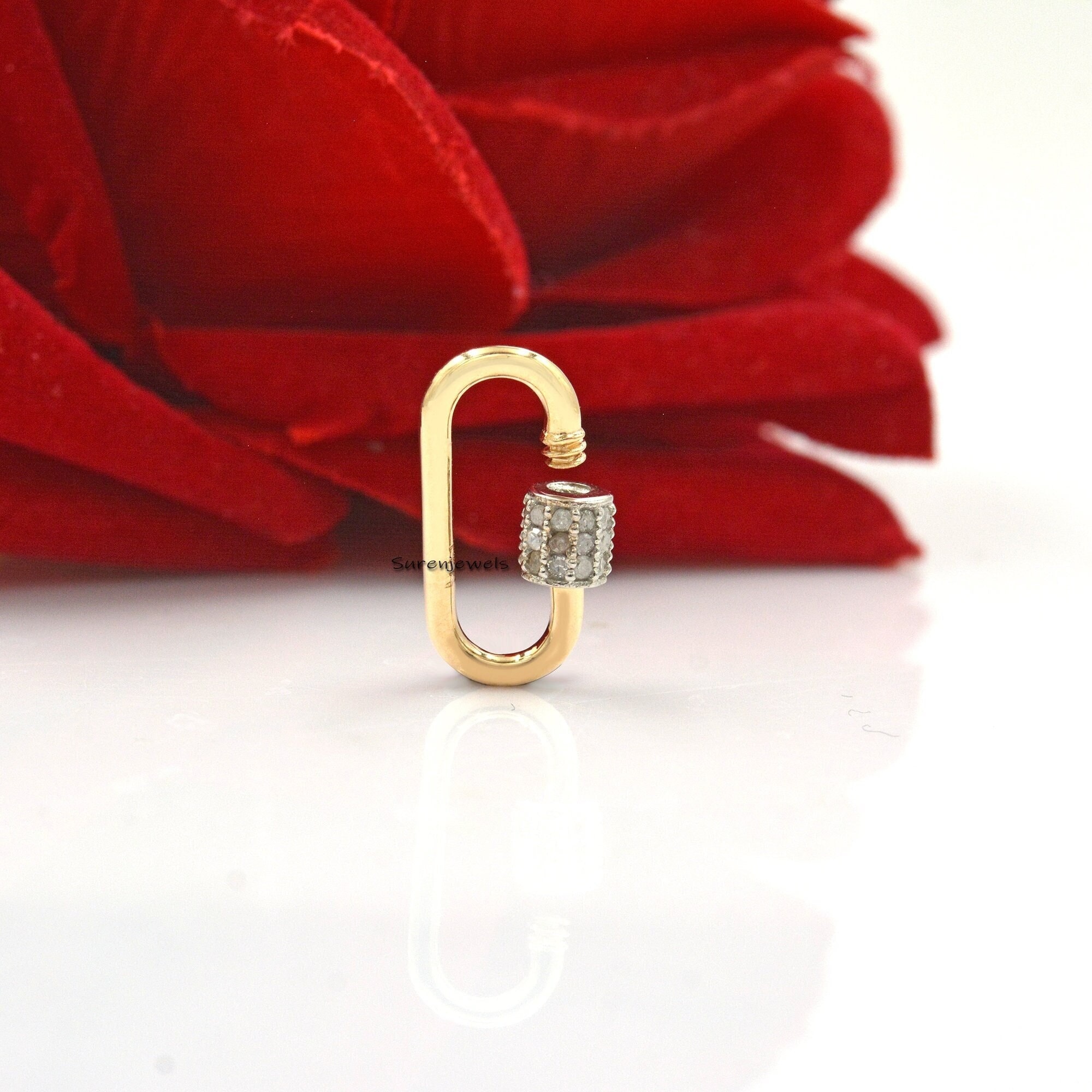 Two Tone Diamond Carabiner Lock - Suren Jewels | SKU: SJC131