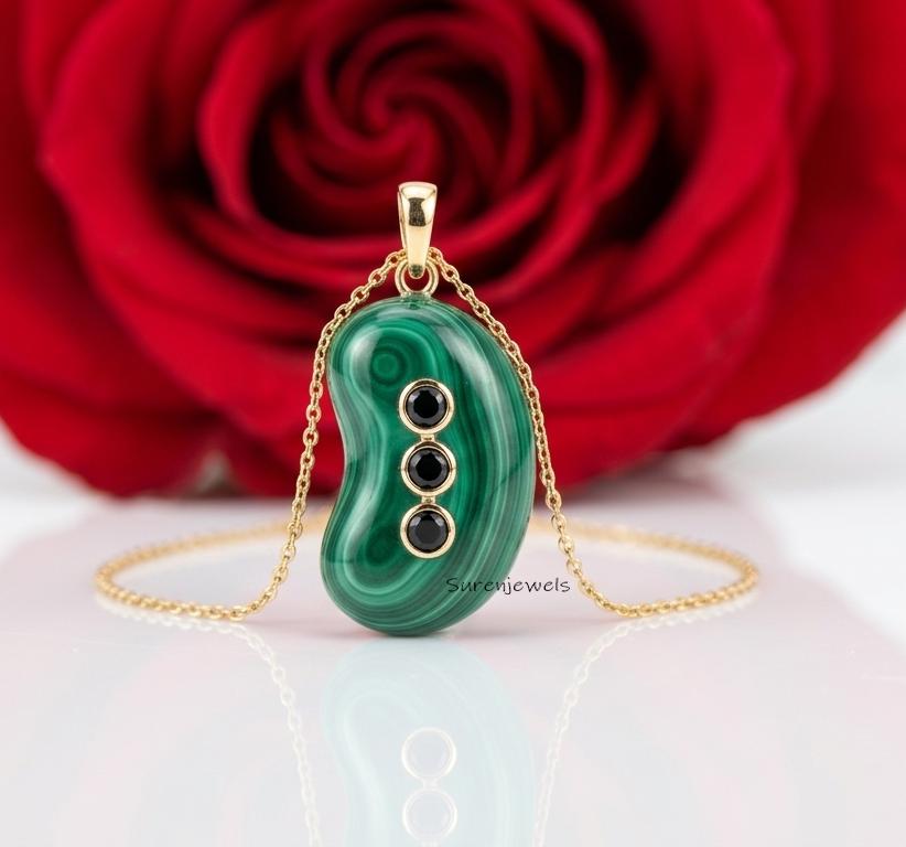 14k Gold Gemstone Kidney Bean Pendant, Amazonite Bean Pendant, Black Onyx Bean Pendant, Gold Bean Pendant, Handmade Bean Pend