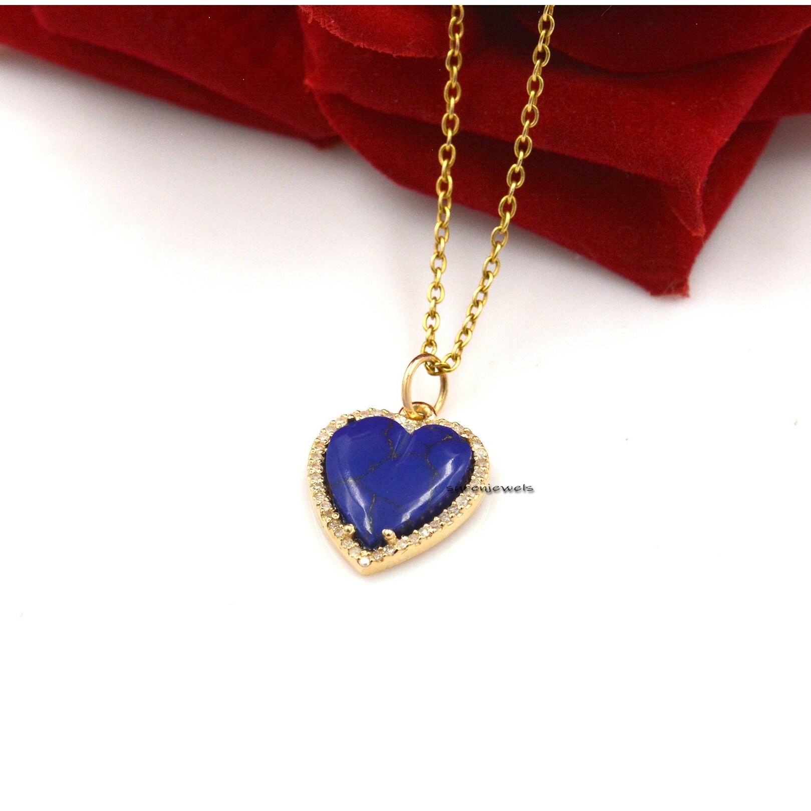 14K Gold Plated Heart Pendant: Gemstone & Moissanite Carved Heart - View 5 - Suren Jewels | SKU: SJP1052-SLYGRQDI-15M