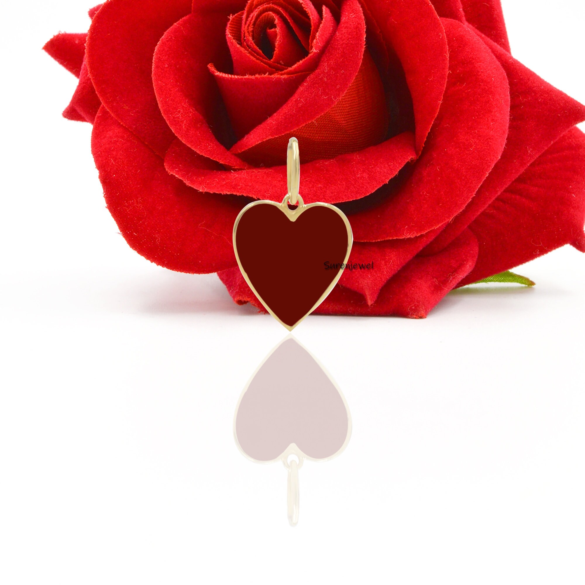 14K Gold Enamel Heart Pendant: Valentine Jewelry - View 3 - Suren Jewels | SKU: SJP507-14KYGELP-21M