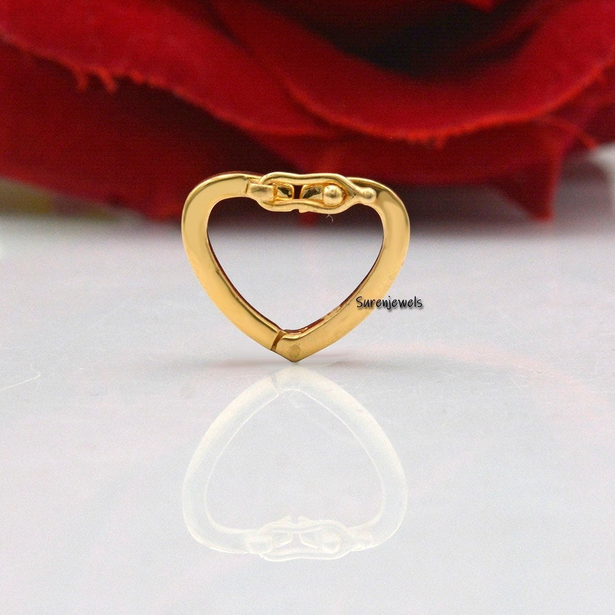 14k Gold Heart Charm Holder: Elongated Enhancer - View 2 - Suren Jewels | SKU: SJP1093-SLYG-15M