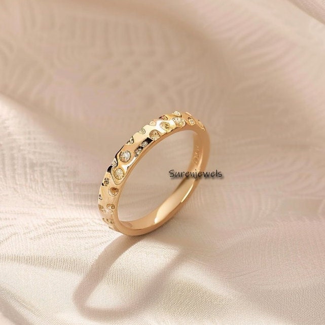 14K Solid Gold Pave Diamond Cigar Band Ring - Suren Jewels | SKU: SJR2553