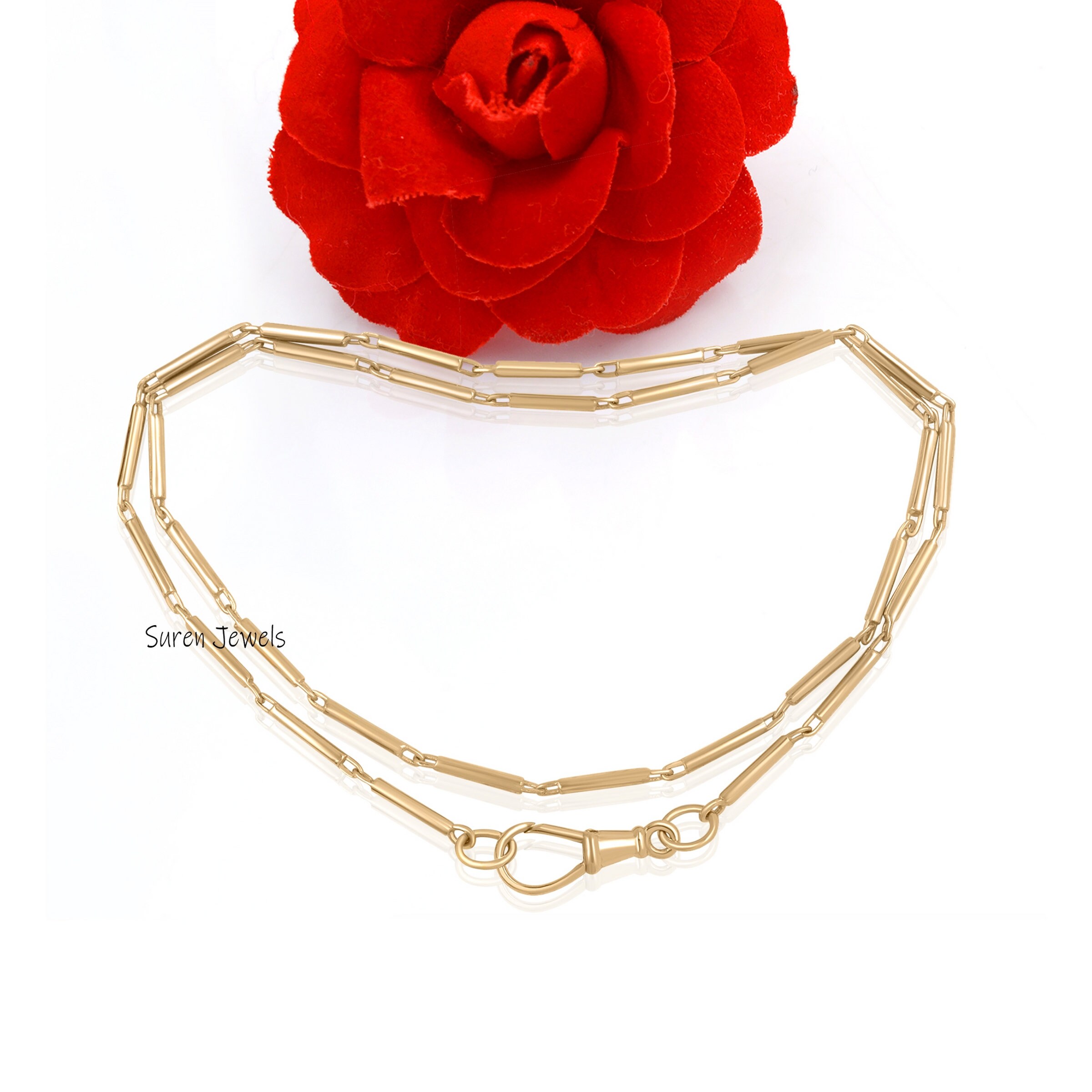 925 Sterling Silver Tube Bar Link Chain - Swivel Lock Necklace - View 6 - Suren Jewels | SKU: SJN215-SLWG-20I