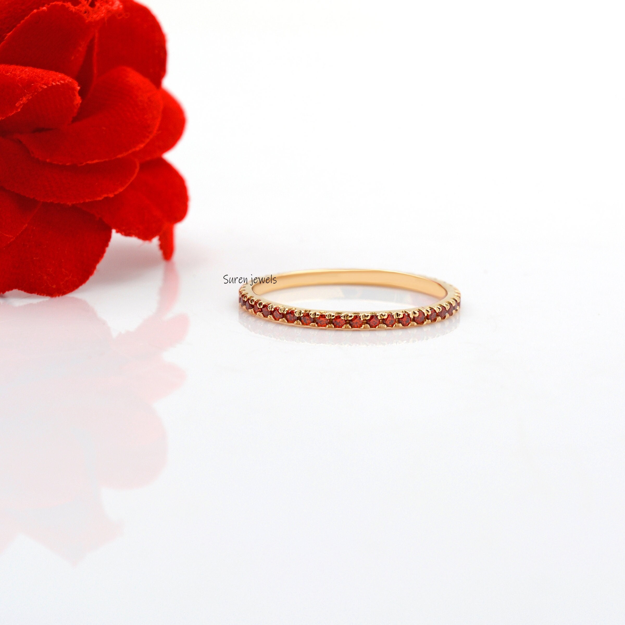 14K Gold Ruby Pave Eternity Band Ring - View 2 - Suren Jewels | SKU: SJR705-14KYGPSP