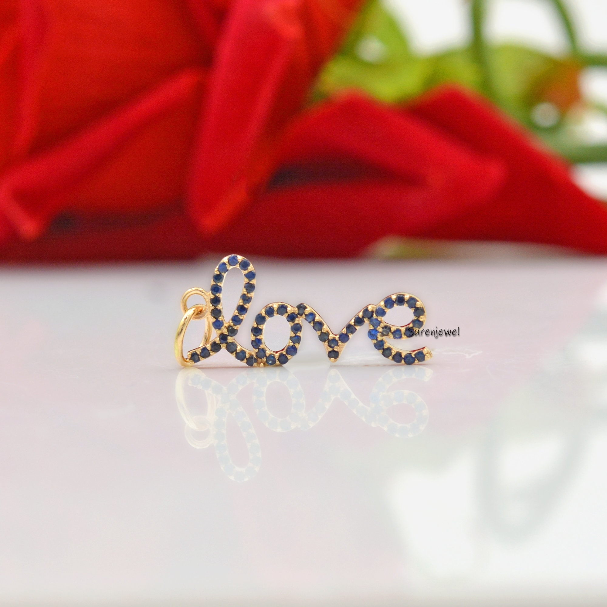 14K Diamond Love Charm Pendant - View 2 - Suren Jewels | SKU: SJP577-SLYGDI