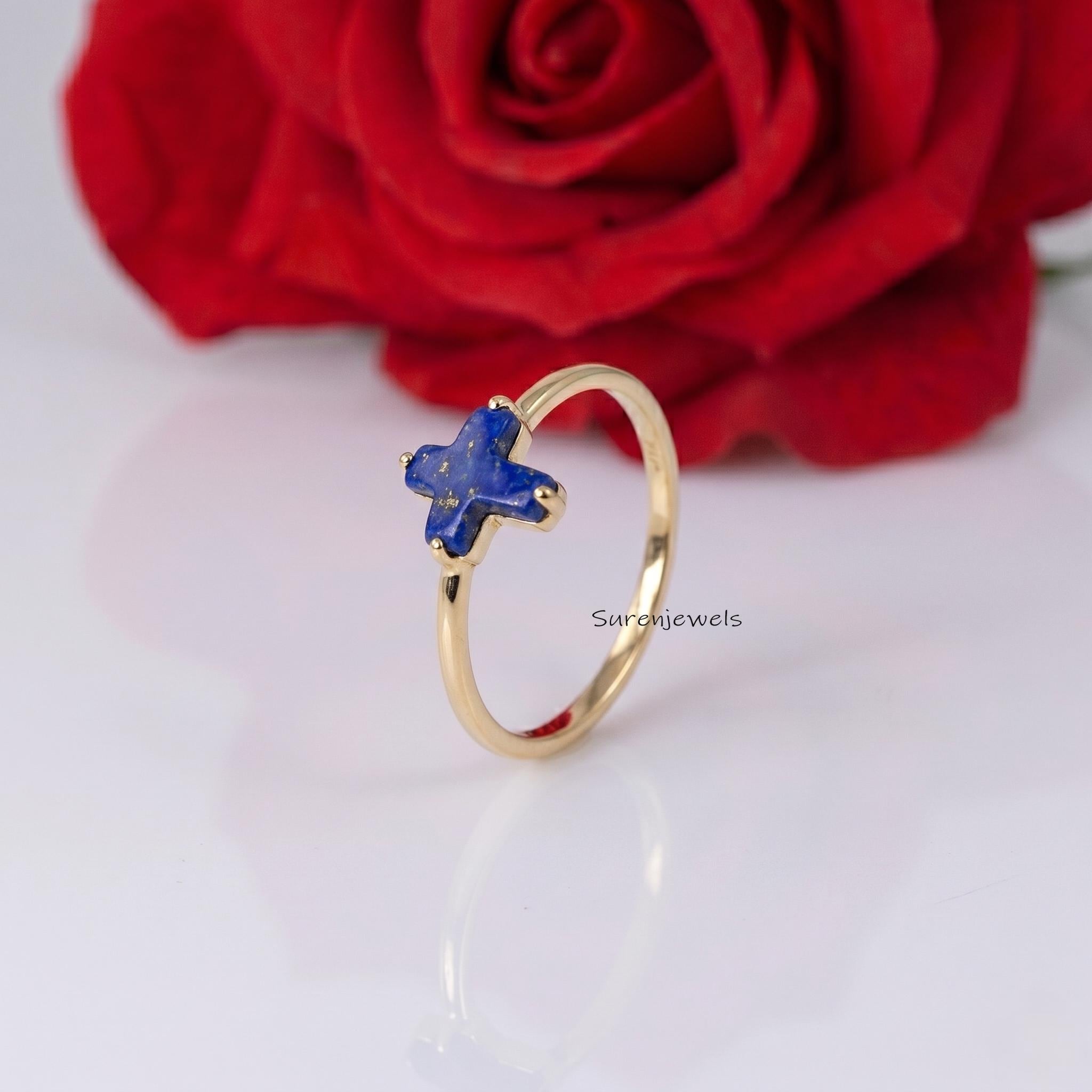 14k Gold Gemstone Cross Ring, Handcrafted Cross Ring, Dainty Gold Cross Ring, Gold Christian Ring, Sideways Cross, Religious