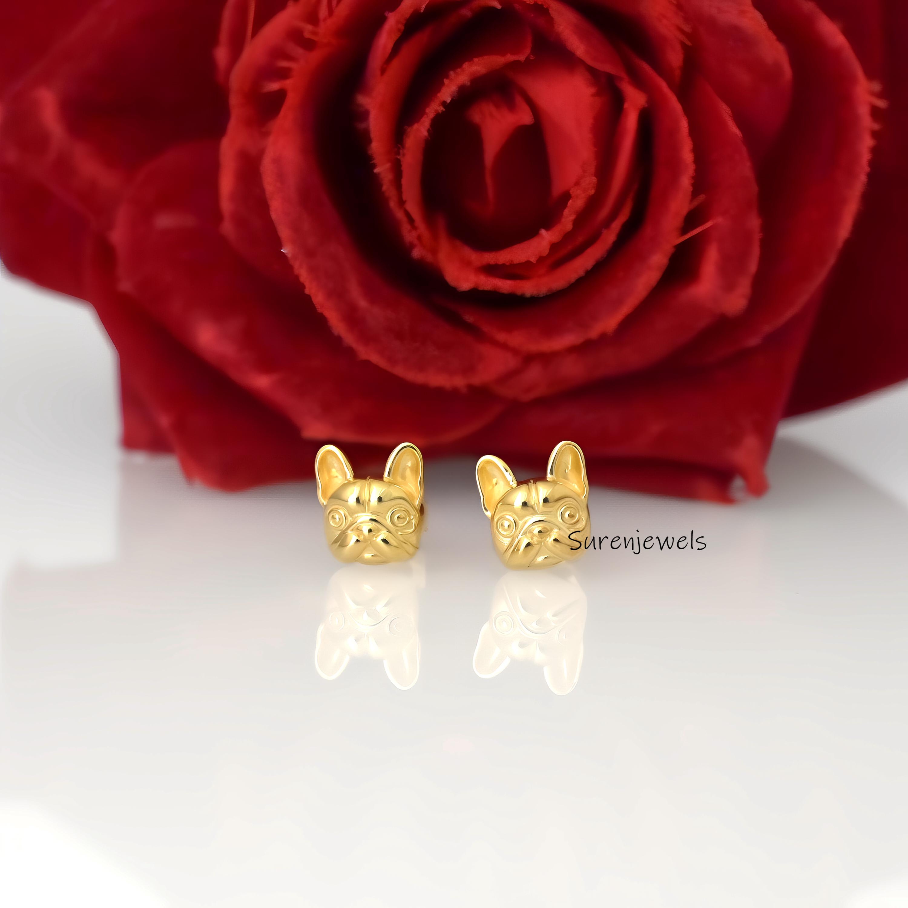 14k Gold Boston Terrier Stud Earrings, Animal Jewelry - Suren Jewels | SKU: SJE1833-SLYG-10M