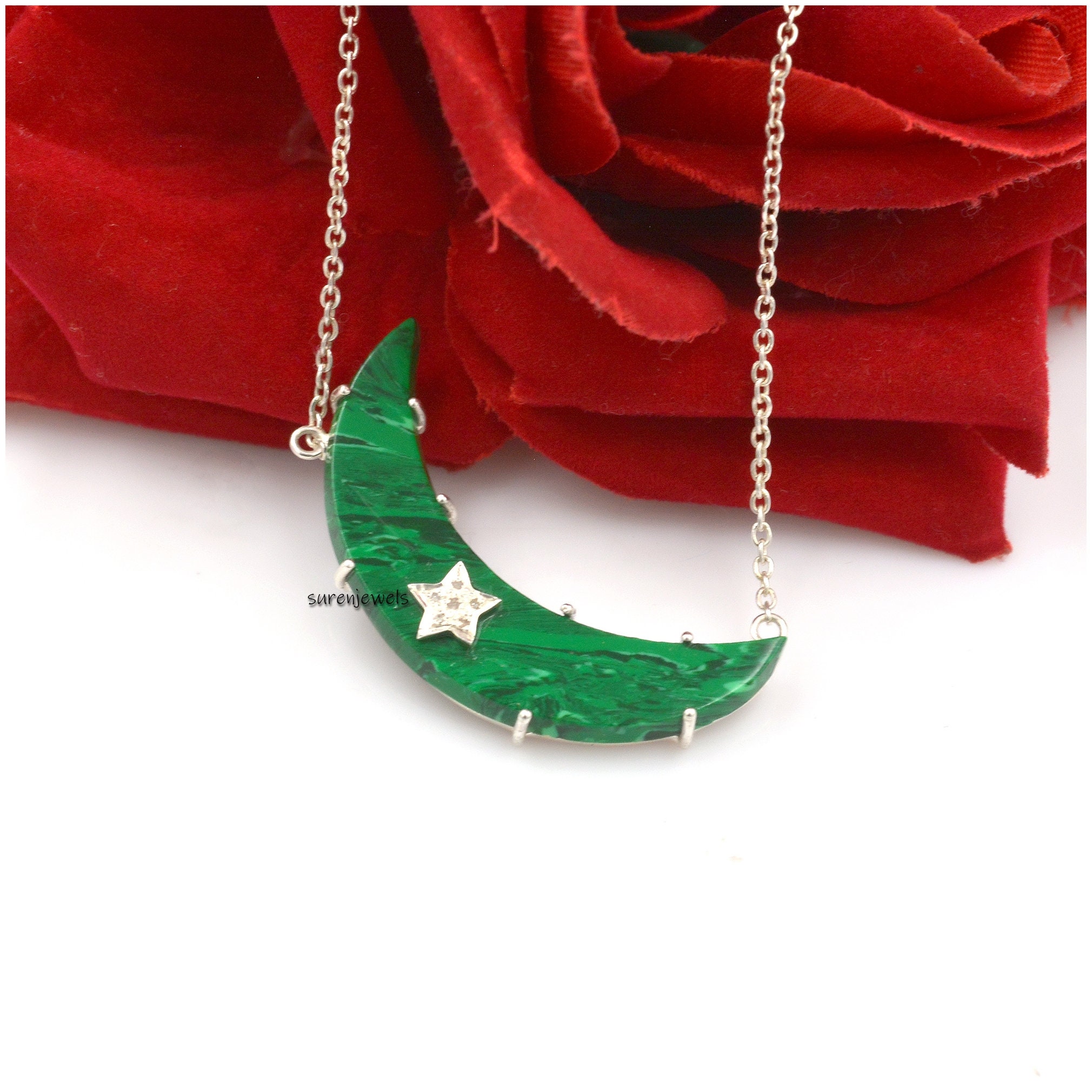14k Gold Plated Turquoise Moon Pendant Necklace: Gemstone Jewelry - Suren Jewels | SKU: SJN693-SLNSDIMK-18I