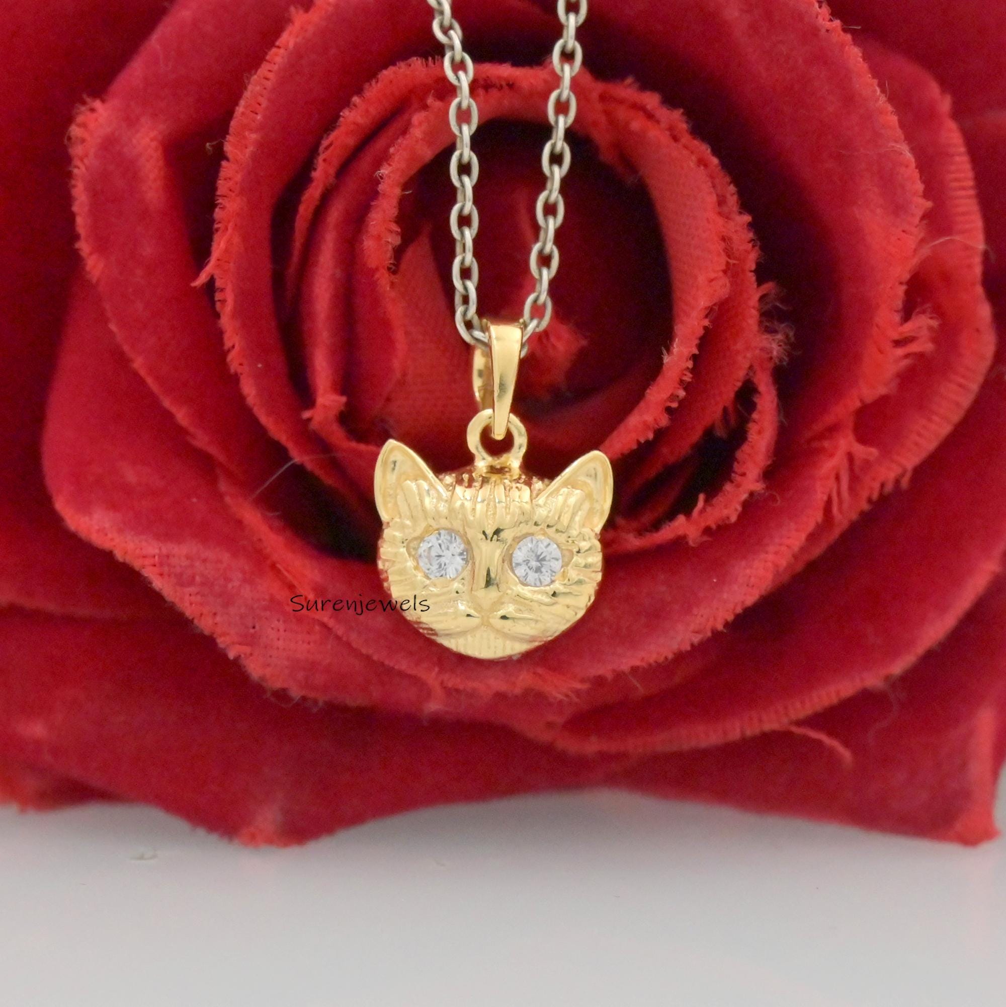 14K Gold Diamond Cat Pendant, Animal Jewelry - View 2 - Suren Jewels | SKU: SJP4624-SLRHYSP-15M
