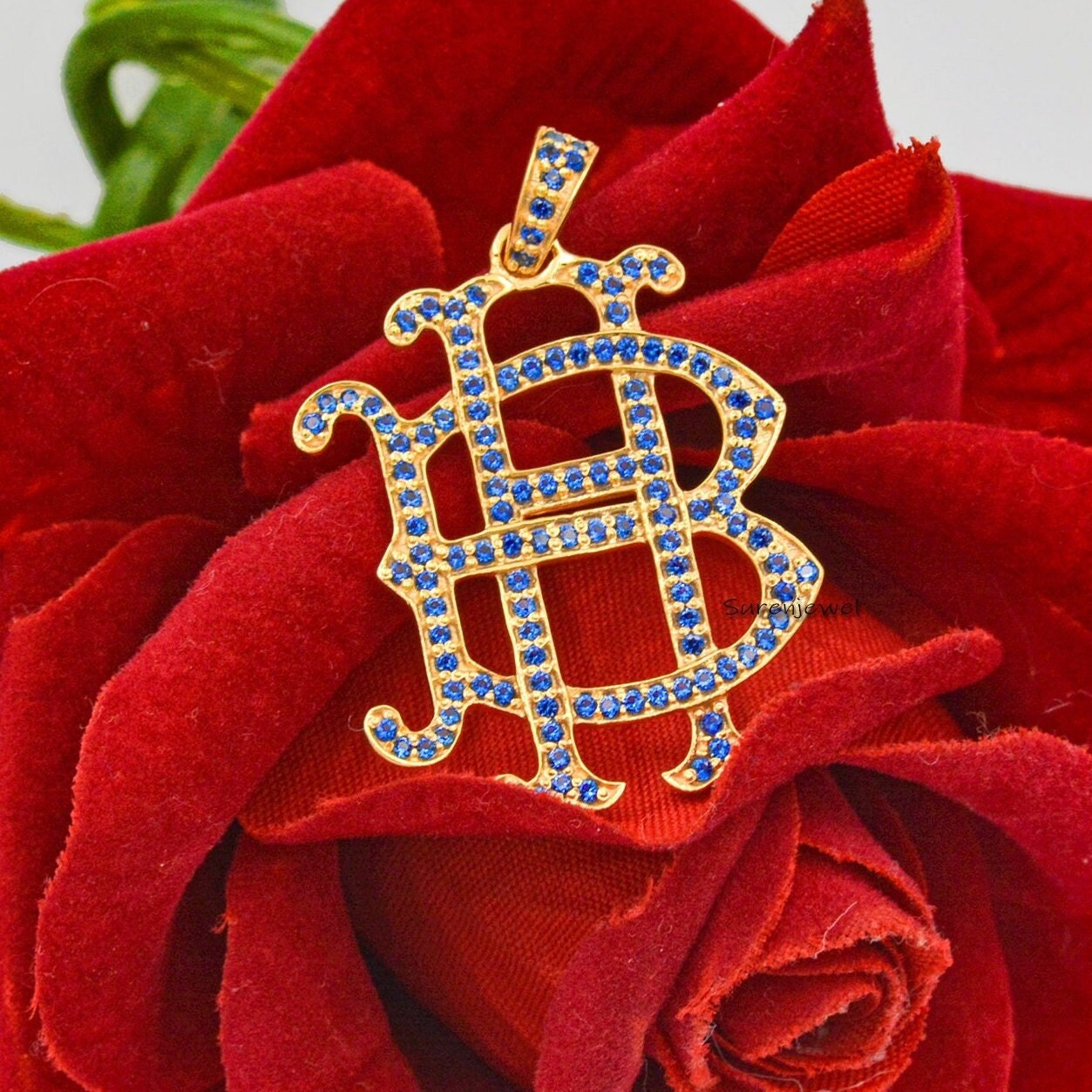 925 Silver Diamond Pave Monogram Pendant - Custom Letter - View 3 - Suren Jewels | SKU: SJP-CZ