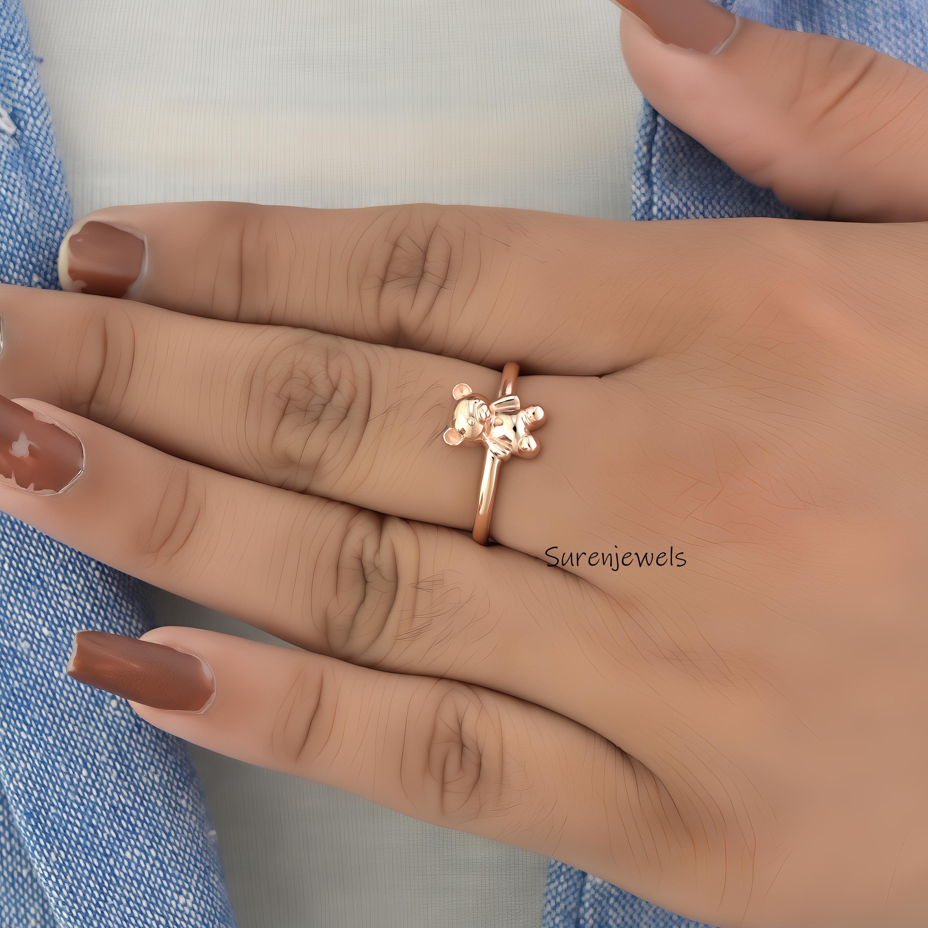 14k Gold Teddy Bear Ring: Dainty Solid Gold Jewelry - View 7 - Suren Jewels | SKU: SJR2946-SLYG-US-6,SJR2889-SLRG-US-7,SJR301