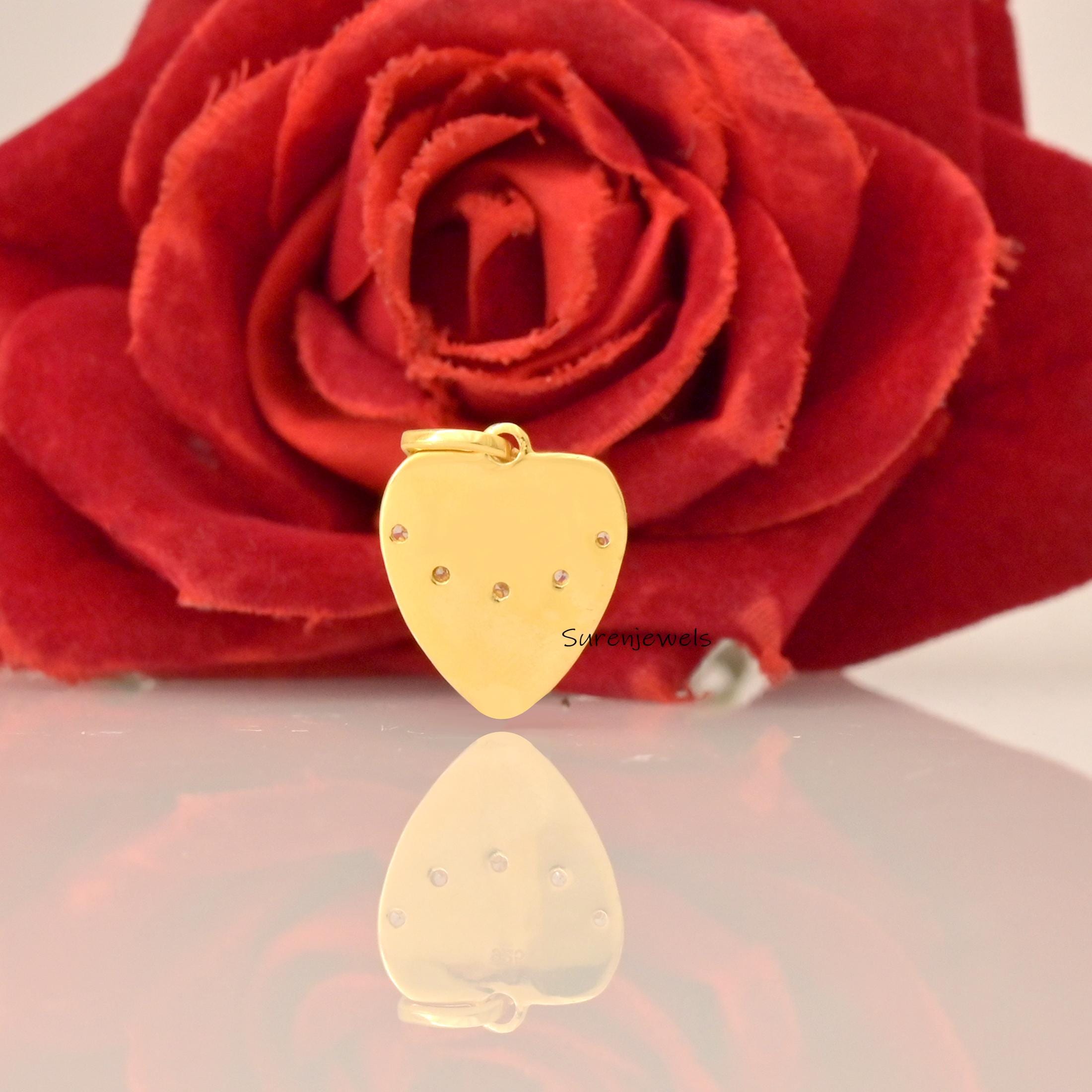 14k Gold Fluted Heart Pendant: Sunburst Style Gemstone - View 3 - Suren Jewels | SKU: sJP5044-SLYG