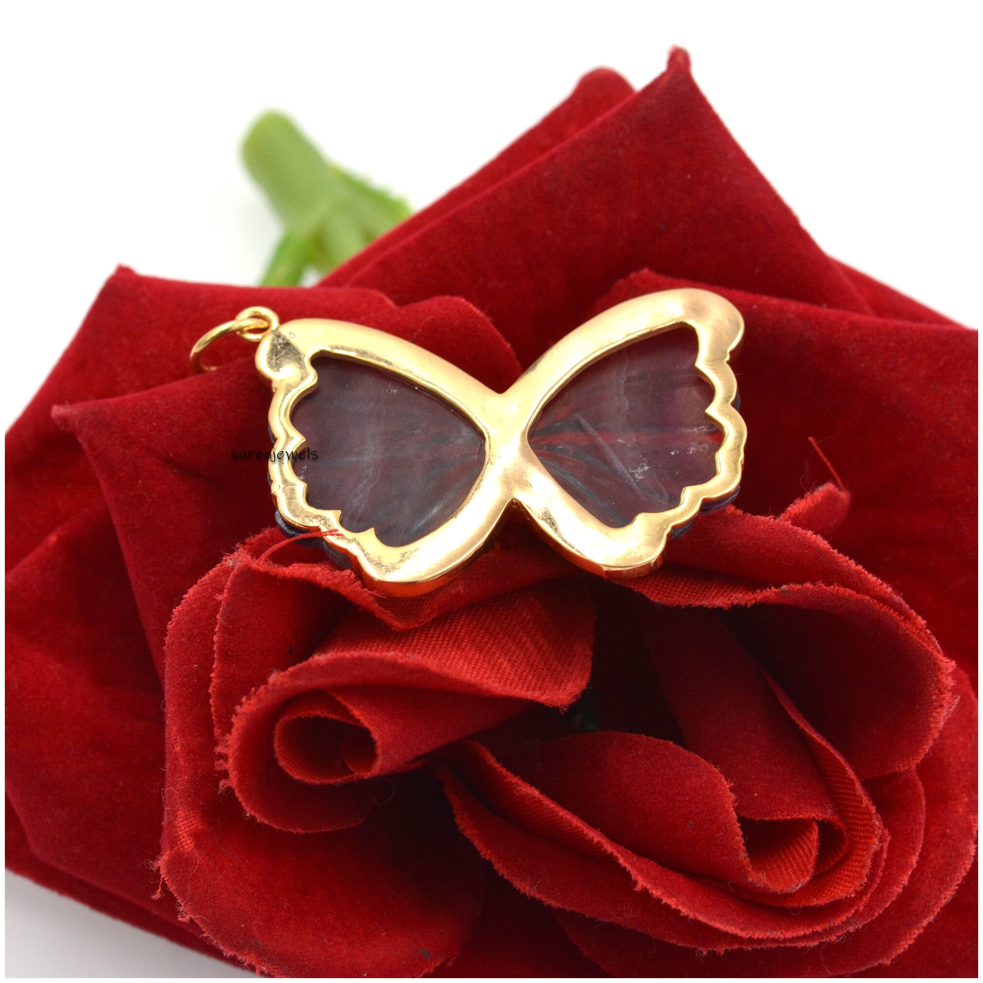 14k Gold Gemstone Butterfly Pendant: Pave Moissanite Accent - View 5 - Suren Jewels | SKU: SJP1456-SLYGTLMN
