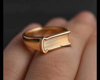 14k Gold Book Ring: Minimalist Book Lover Jewelry