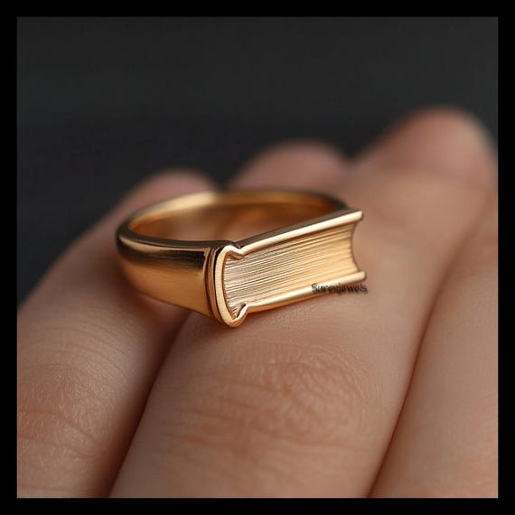 14k Gold Book Ring: Minimalist Book Lover Jewelry