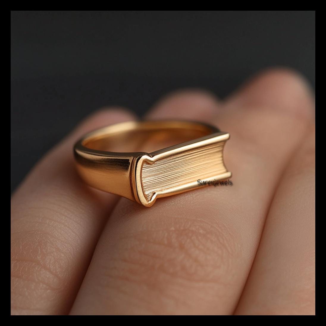 14k Gold Book Ring: Minimalist Book Lover Jewelry - Suren Jewels | SKU: SJR2885-SLNS-US-9,SJR2948-SLNS-US-8