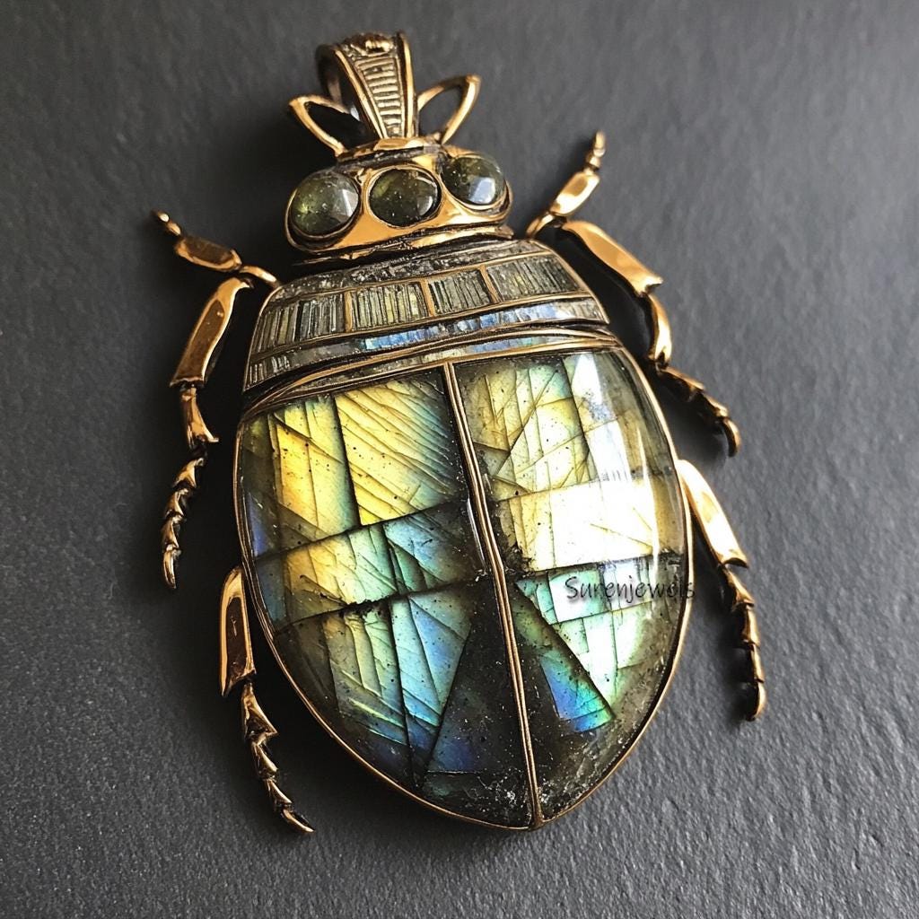 14K Gold Scarab Pendant: Hand Carved Amulet Charm - View 5 - Suren Jewels | SKU: SJP4191-SLYGLPZ-35M,SJP4192-SLYGLPZ-35M,SJP4