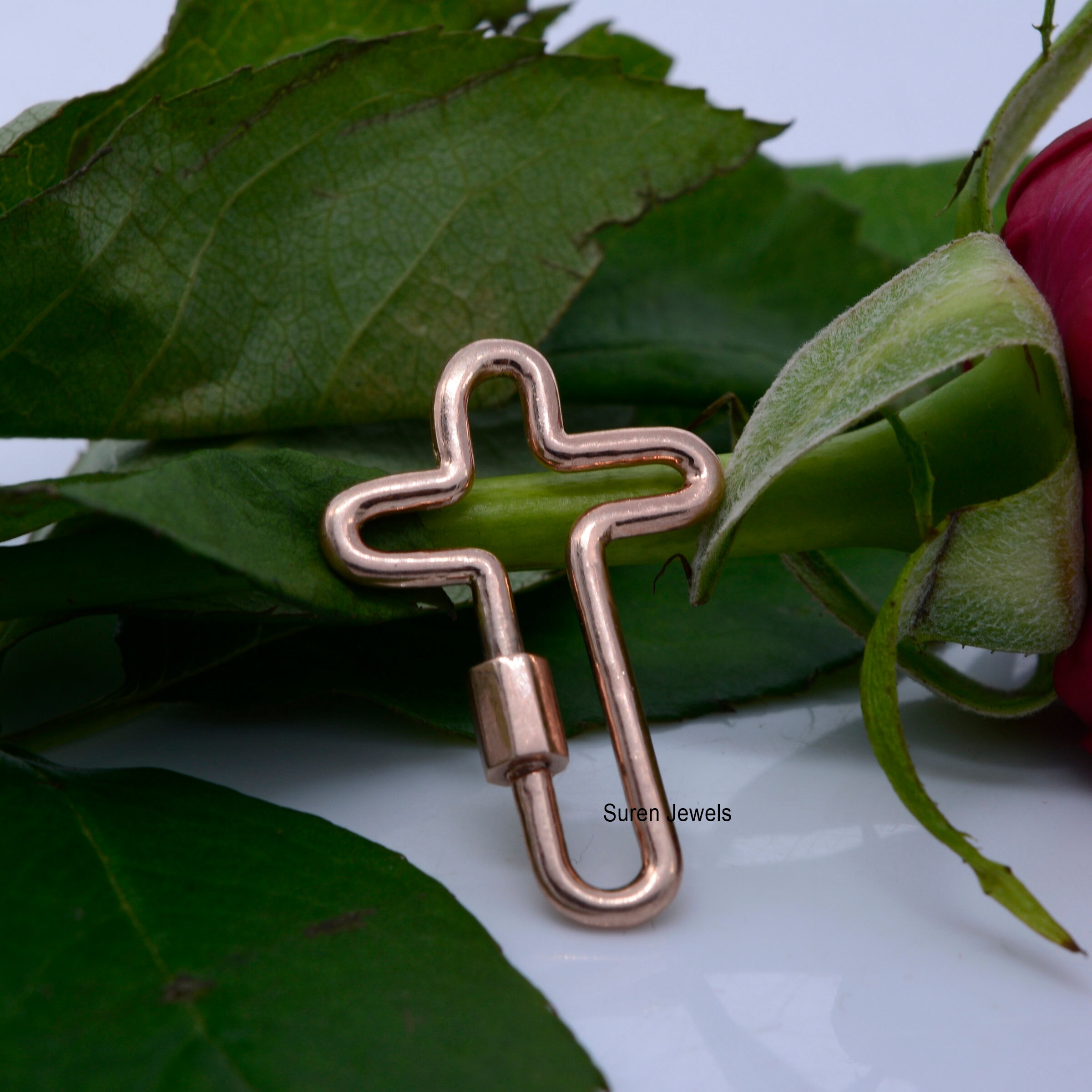 14K Gold Cross Carabiner Lock: Religious Charm (29*19 MM) - View 7 - Suren Jewels | SKU: SJC06